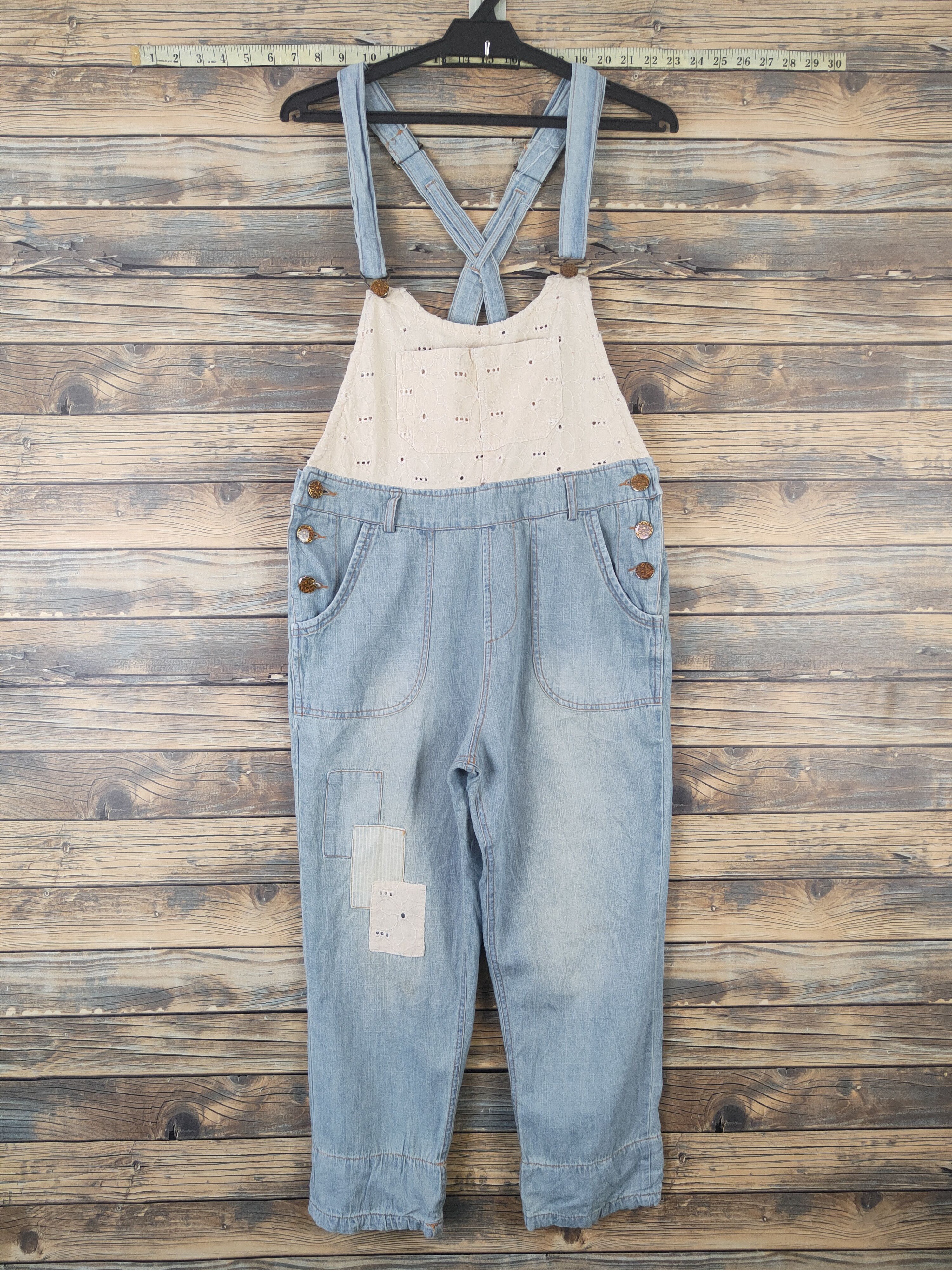 Japanese Brand × Vintage Retro Design 💥 R.F.V Light Blue Soft Denim Jumpsuits Size 33" - 1 Thumbnail
