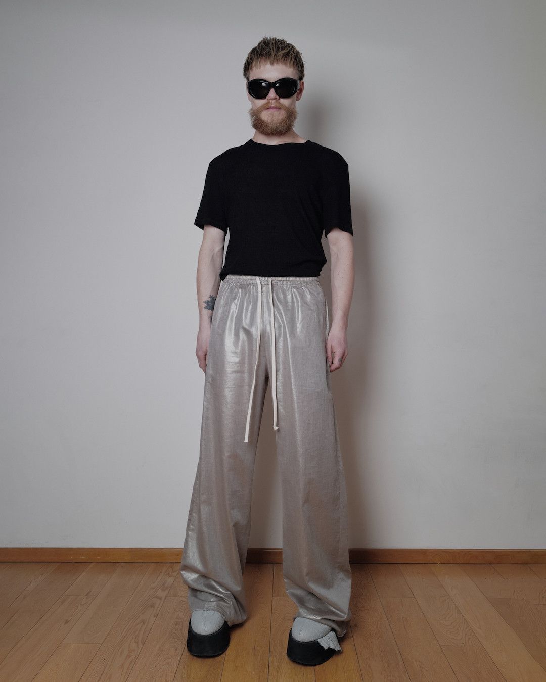 image of Handcrafted Coated Cotton Trackpants 07.05 in Shiny Bronze, Men's (Size 30)