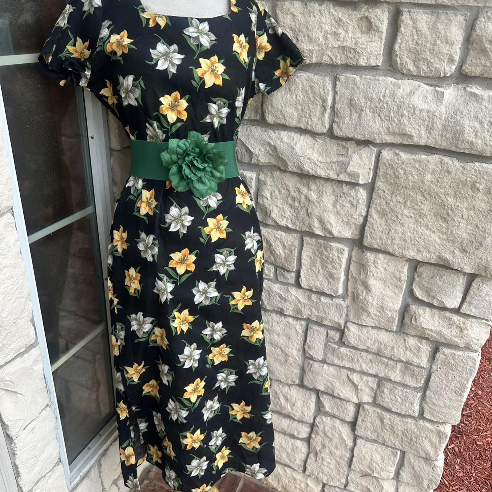AlphaStyle Ho Aloha Vintage Floral Dress, Medium Size M / US 6-8 / IT 42-44 - 1 Thumbnail