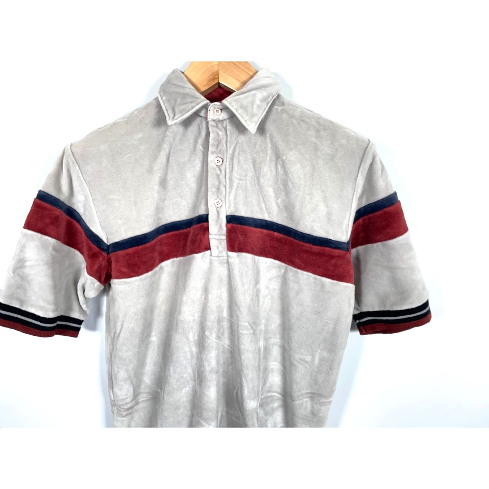 Velour VINTAGE Weekends in California Polo Shirt Shirt Mens Small Gray Stripe 70s 80s 90s Retro Hipster Velour Cotton Polyester Blend? Size US S / EU 44-46 / 1 - 4 Thumbnail