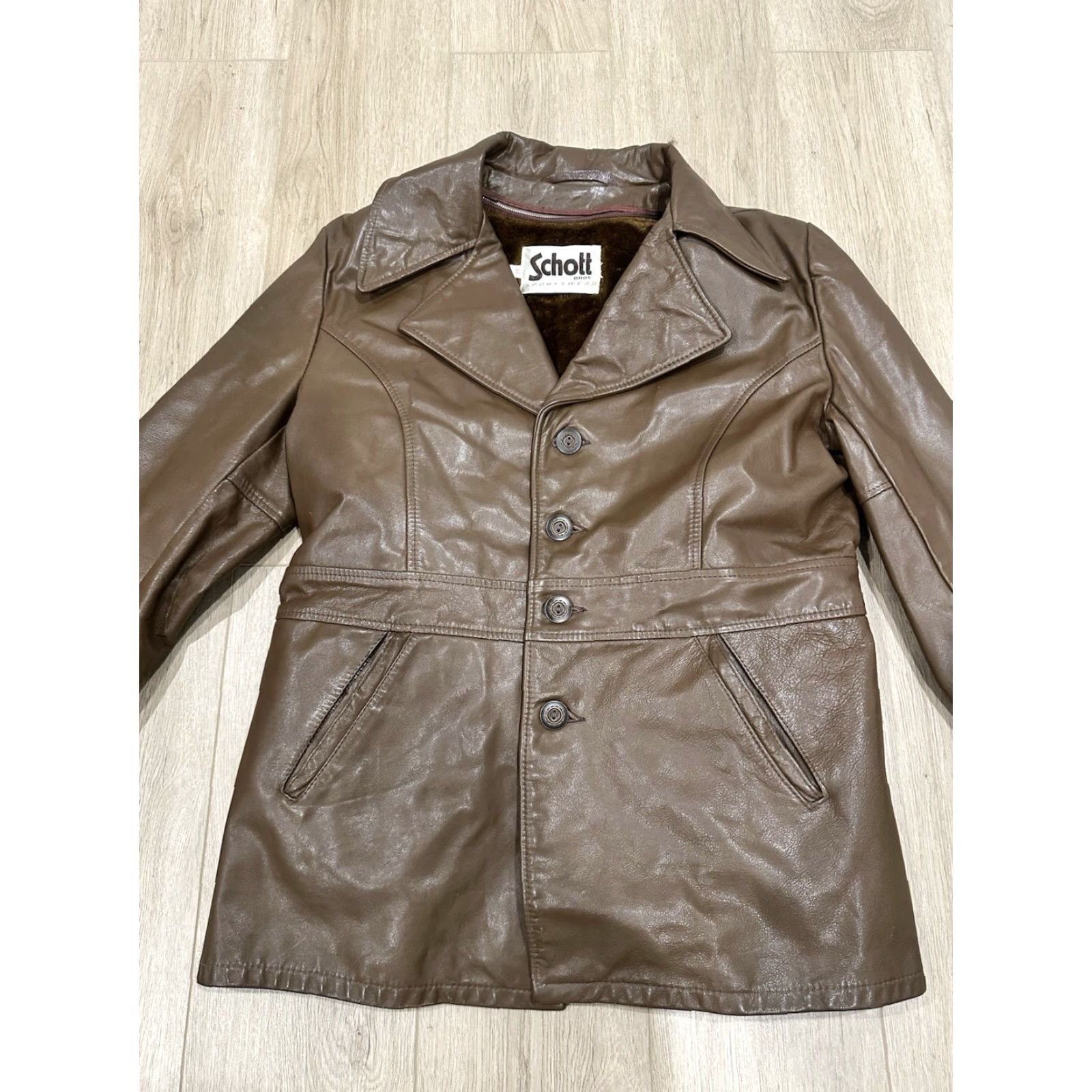 Schott VINTAGE SCHOTT Leather Removable Fur Lined Button Blazer Disco Jacket Coat Mens 44 Size 44R - 3 Thumbnail