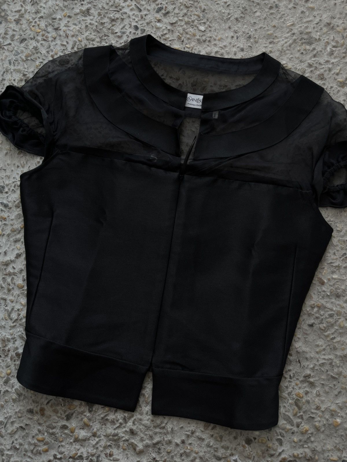 Yves Saint Laurent Black Satin & Organza Blouse Size XS / US 0-2 / IT 36-38 - 4 Thumbnail