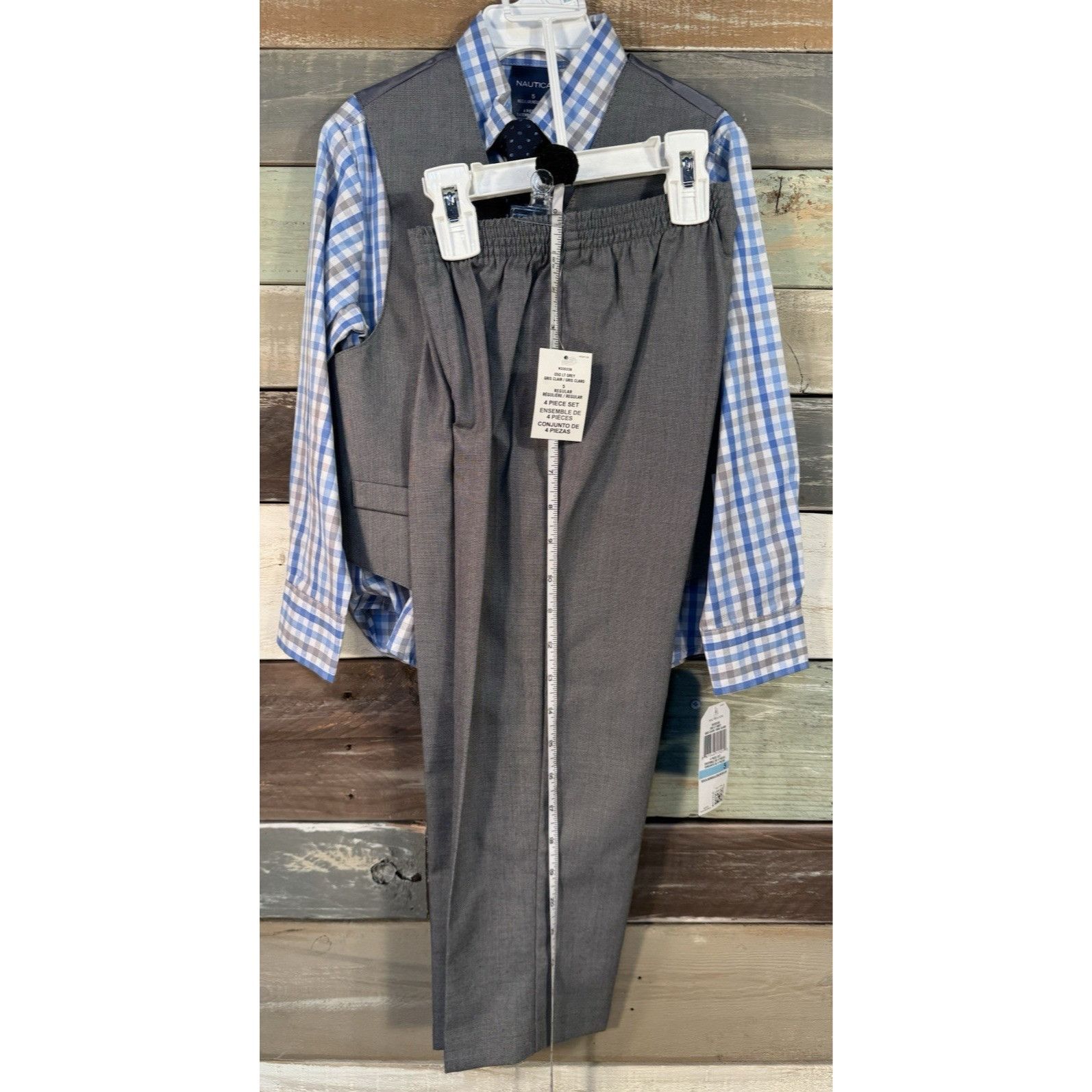 Nautica NAUTICA Boys Long Sleeve 4 Pc Blue Plaid & Gray Dress Pant S Size US XXS / EU 40 - 7 Thumbnail