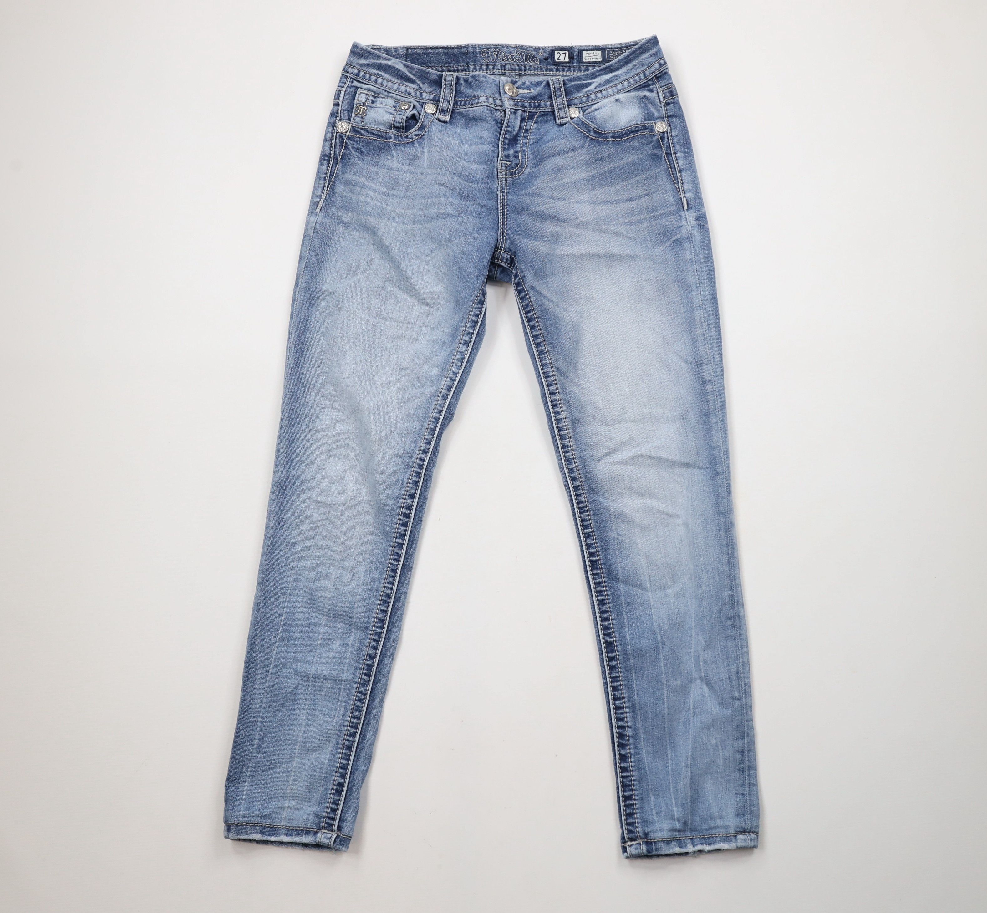 Miss Me × Vintage Miss Me Bling Mid Rise Easy Skinny Leg Denim Jeans Blue Size 27" / US 4 / IT 40 - 1 Thumbnail