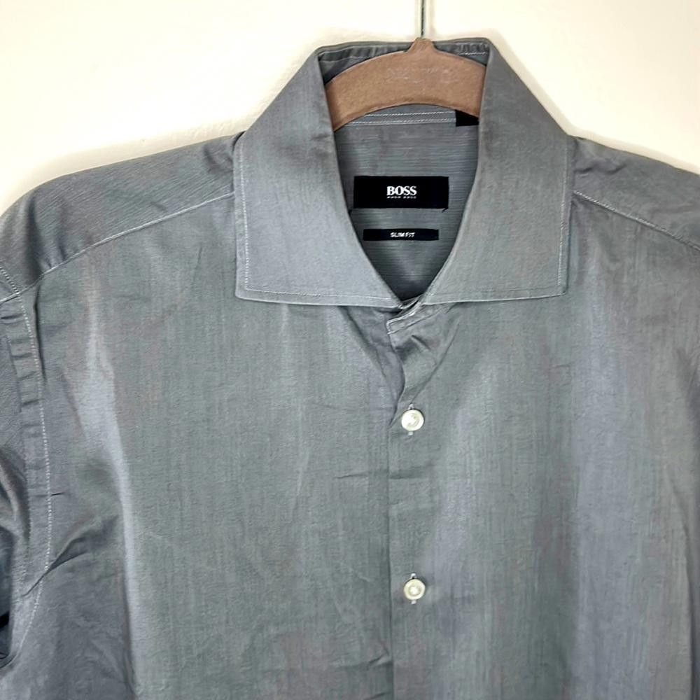 Hugo Boss Slim Fit Shirt- BOSS - size 15.5 - Gunmetal grey - 100% Ctn Size 38R - 1 Thumbnail