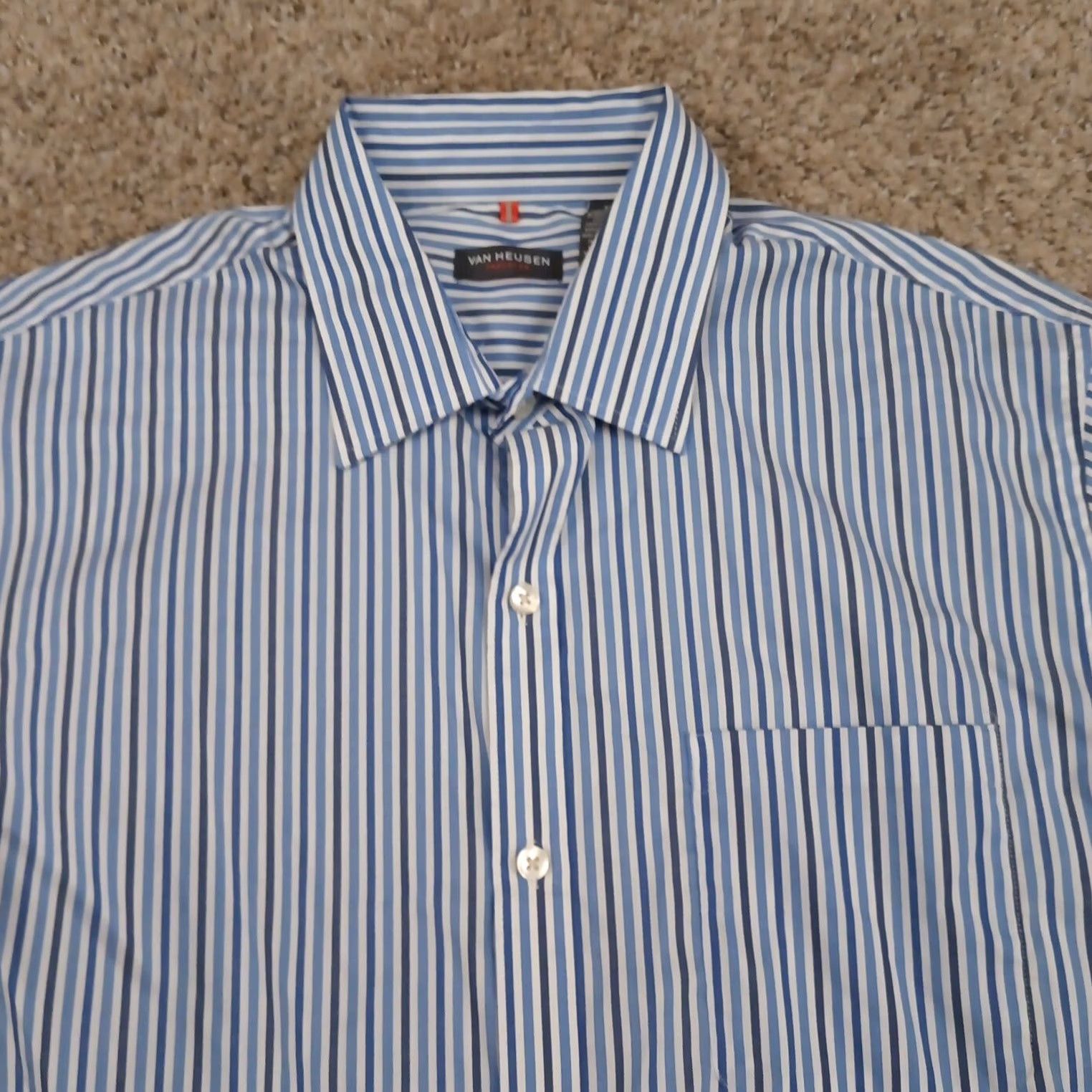 Van Heusen Van Heusen Shirt Mens Medium Blue Striped Long Sleeve Button-Up Cotton Blend Shirt Mens Blue Striped Button-Up Size US M / EU 48-50 / 2 - 3 Thumbnail