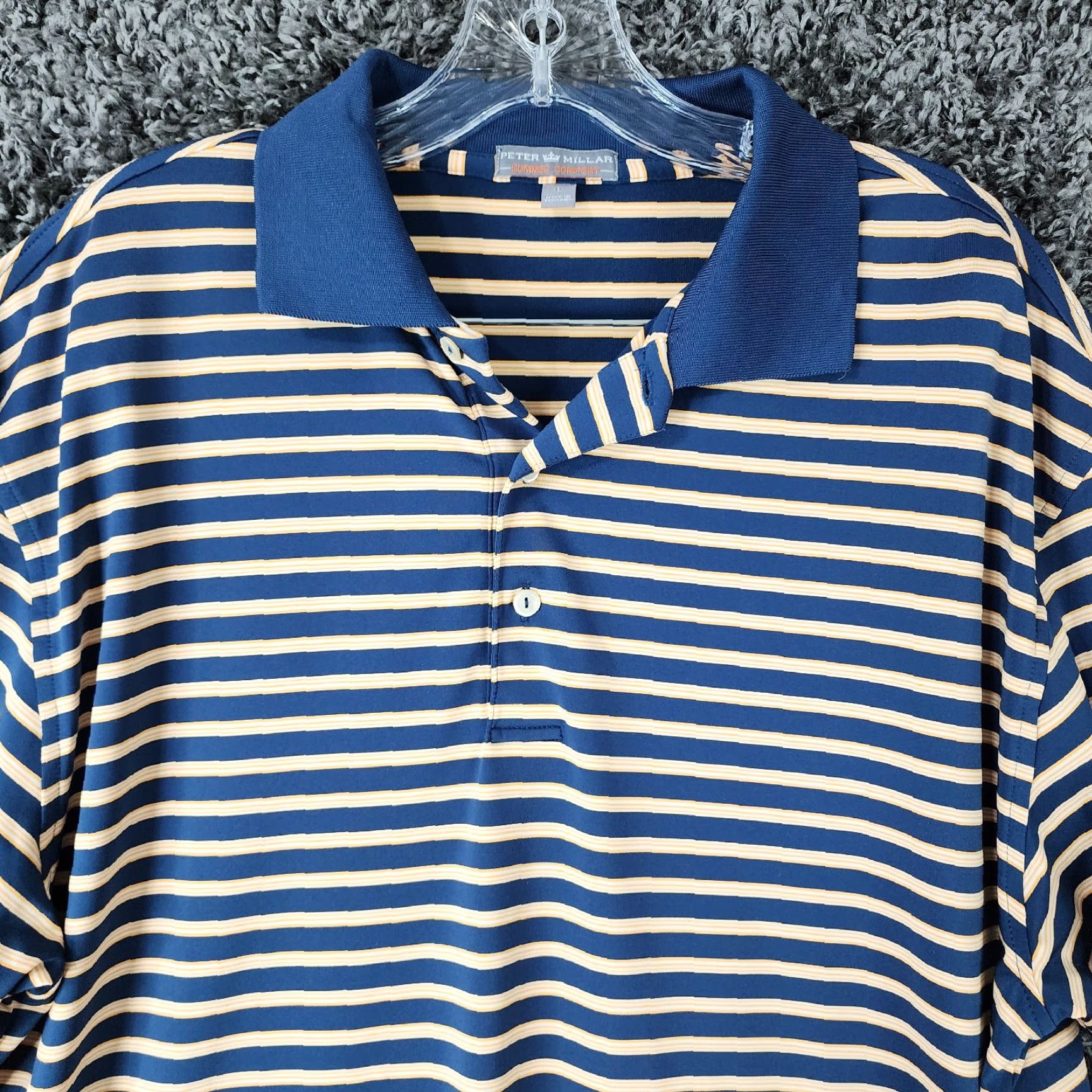 Peter Millar Peter Millar Polo Shirt Mens Short Sleeve Striped Blue Orange Polyester Size L Size US L / EU 52-54 / 3 - 3 Thumbnail