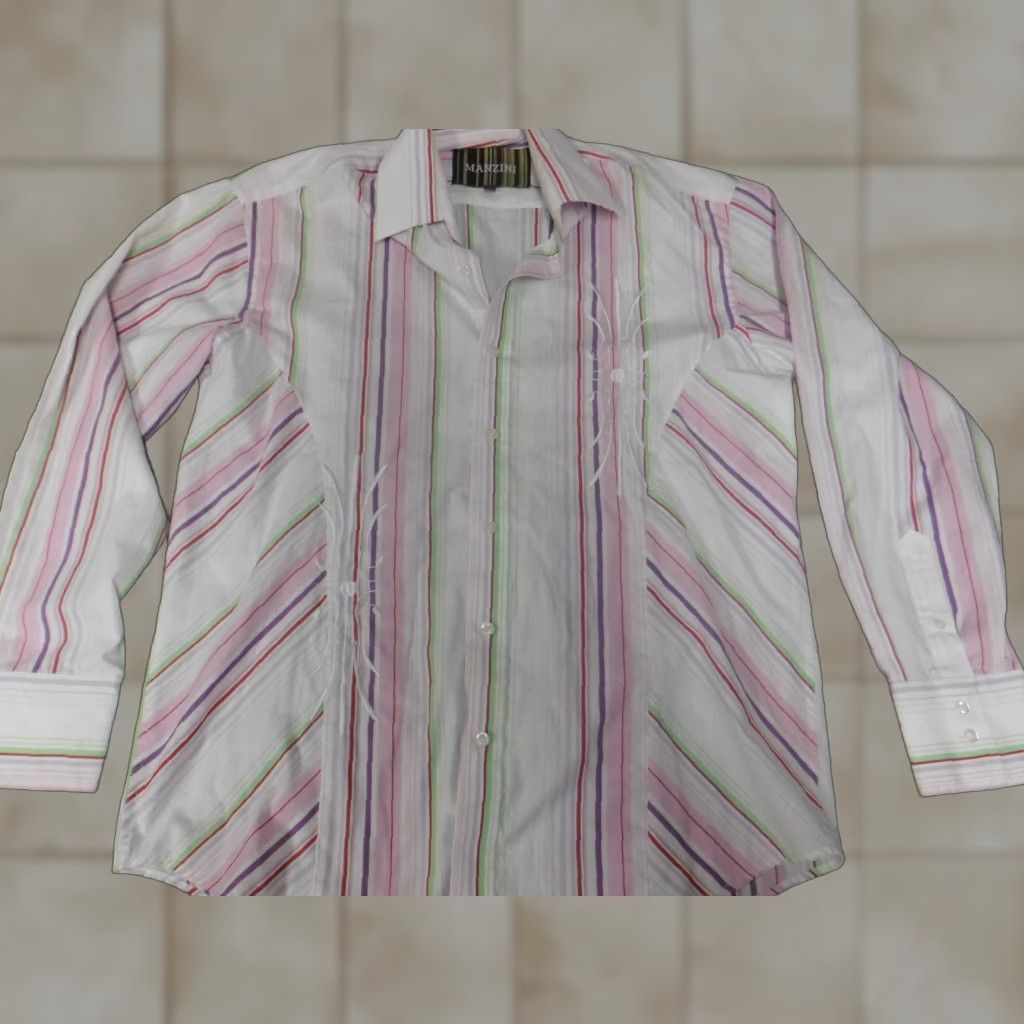 Vintage Manzini Mens Shirt Large striped Button Down Size US L / EU 52-54 / 3 - 1 Thumbnail