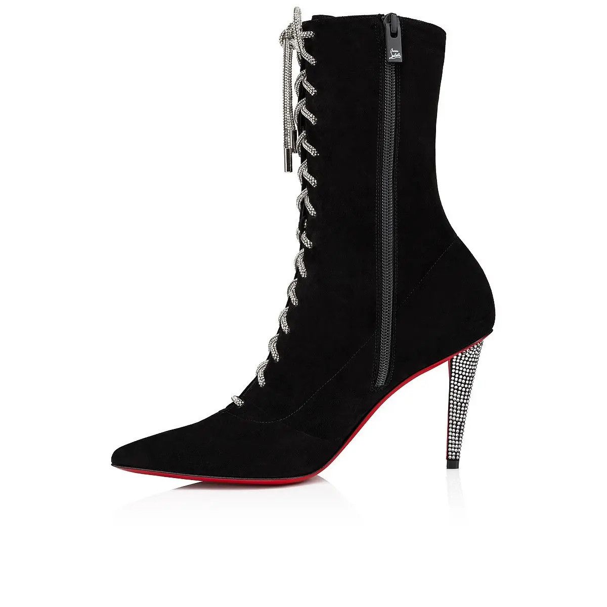 Christian Louboutin o1s1wg111024 Astrid Suede Red Sole Boots in Black & Red Size US 8.5 / IT 38.5 - 1 Thumbnail