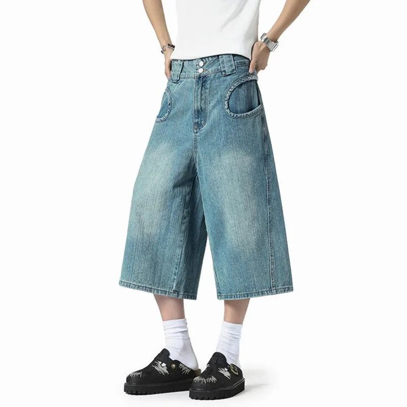 Jean Bamboo Pattern Calf-Length Denim Shorts Men Summer Size US 34 / EU 50 - 2 Thumbnail