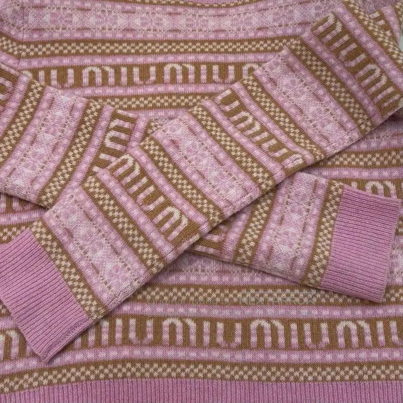 Miu Miu Miu Miu Pink Wool Patterned Long Sleeve Sweater . Size S / US 4 / IT 40 - 6 Thumbnail
