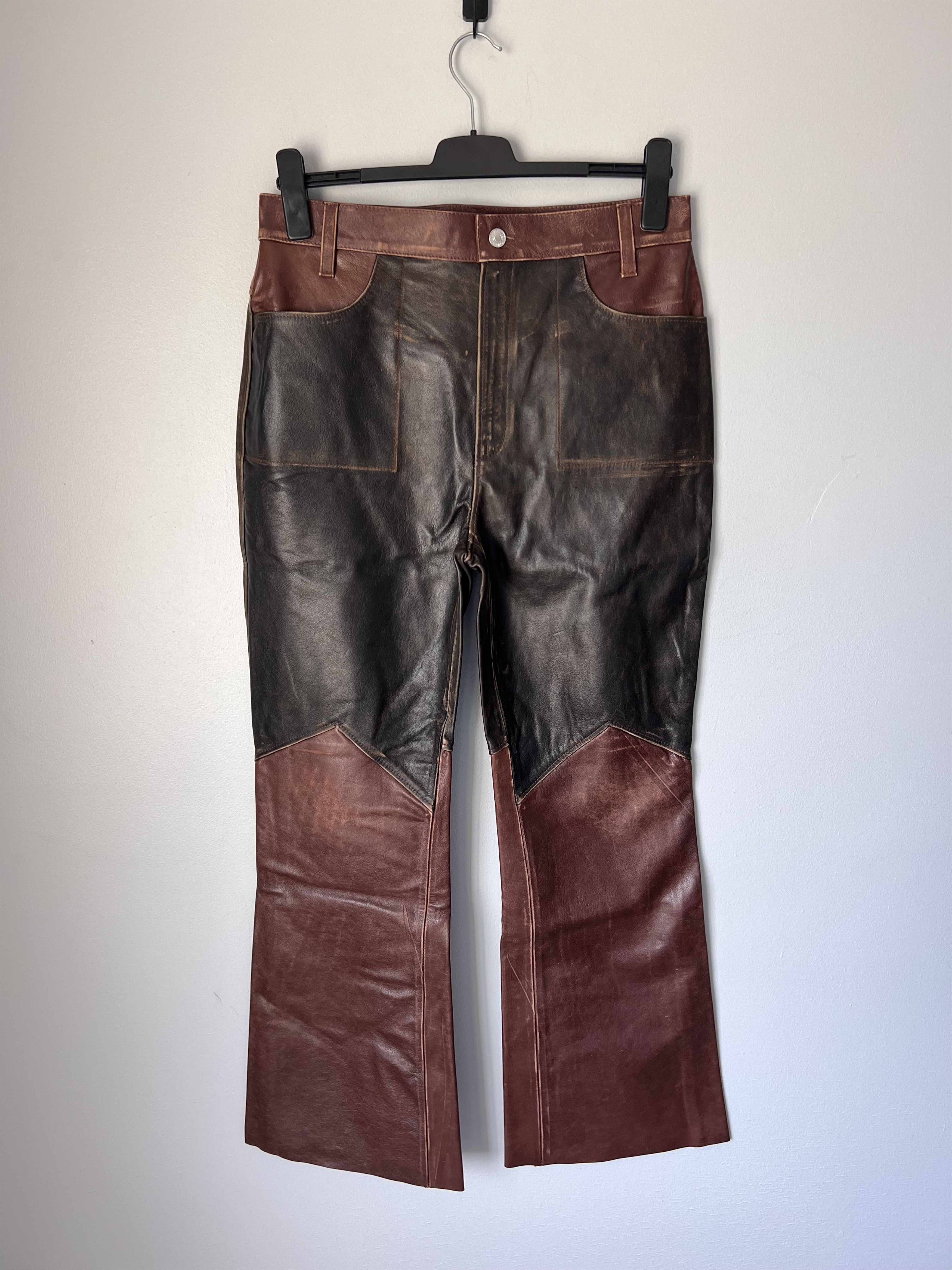 RE/DONE RE/Done 2 Tone Leather Pants in Black Brown Size US 31 - 1 Thumbnail
