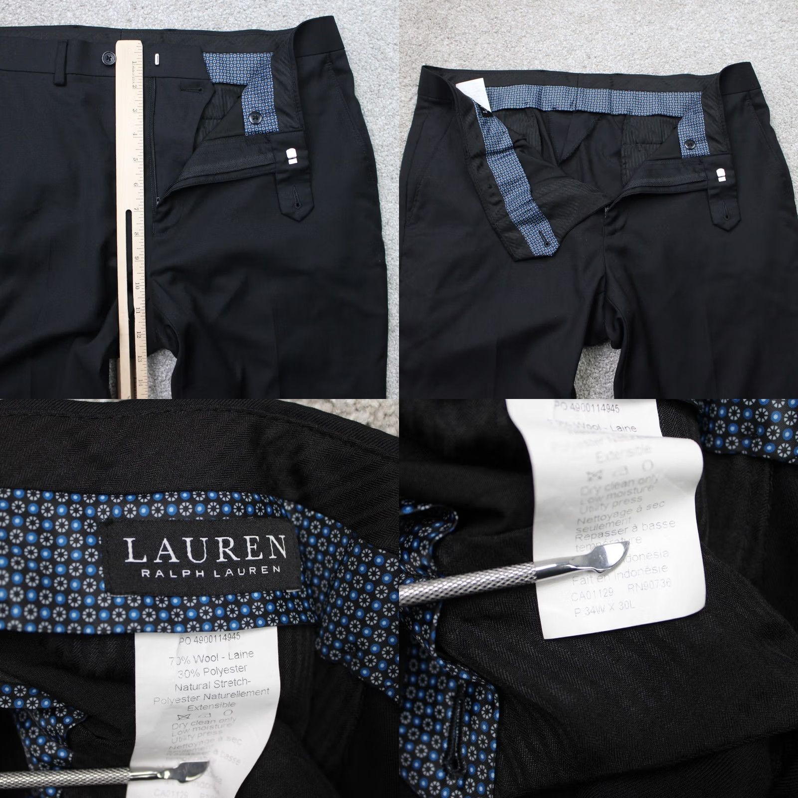 Ralph Lauren LAUREN Ralph Lauren Pants Mens 44x28 Black Flat Front Wool/Poly Stretch Dress Pants Regular Mid Rise Straight 90s Preppy Size US 44 / EU 60 - 8 Thumbnail