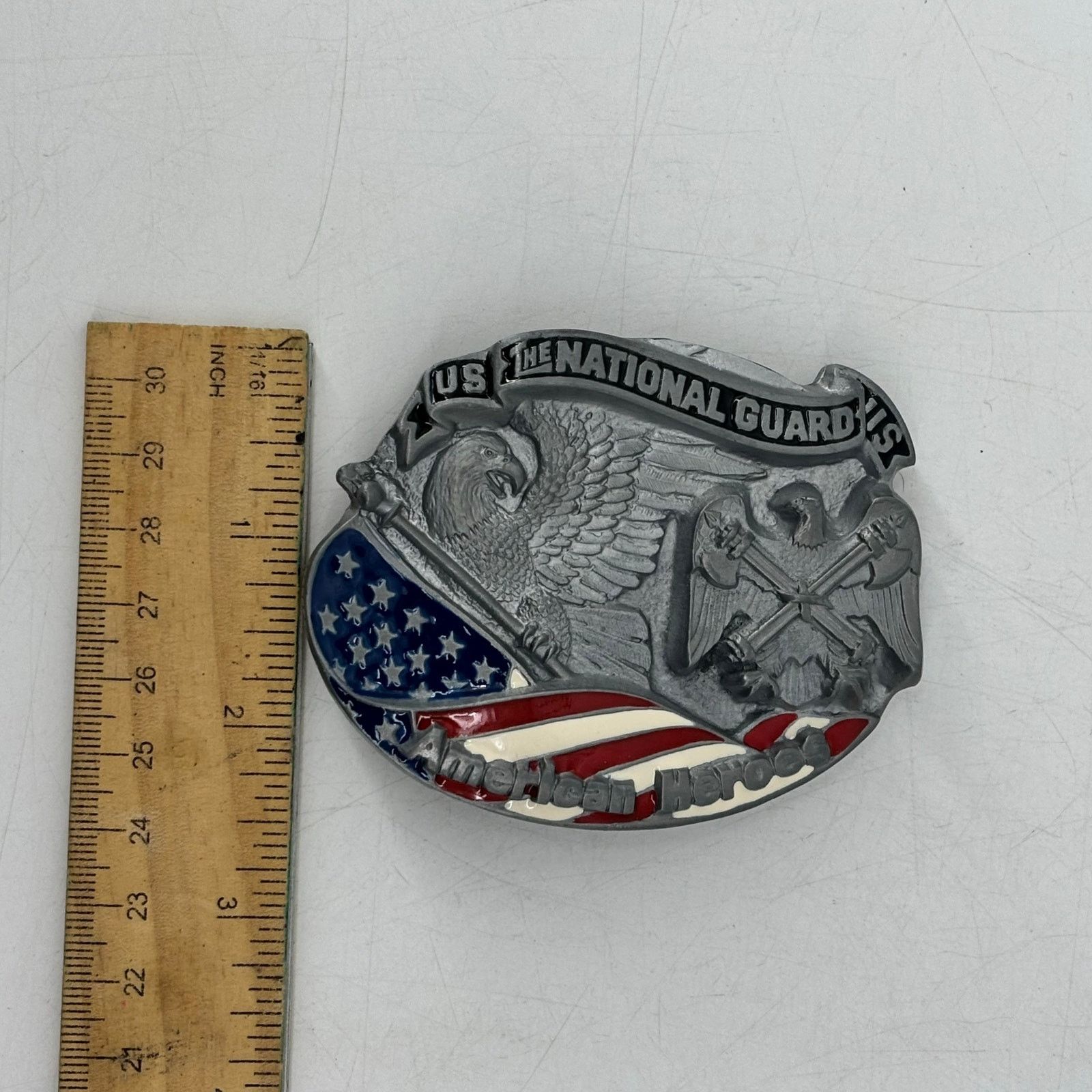 Vintage US National Guard Belt Buckle Great American Hero USA Pewter Size ONE SIZE - 4 Thumbnail