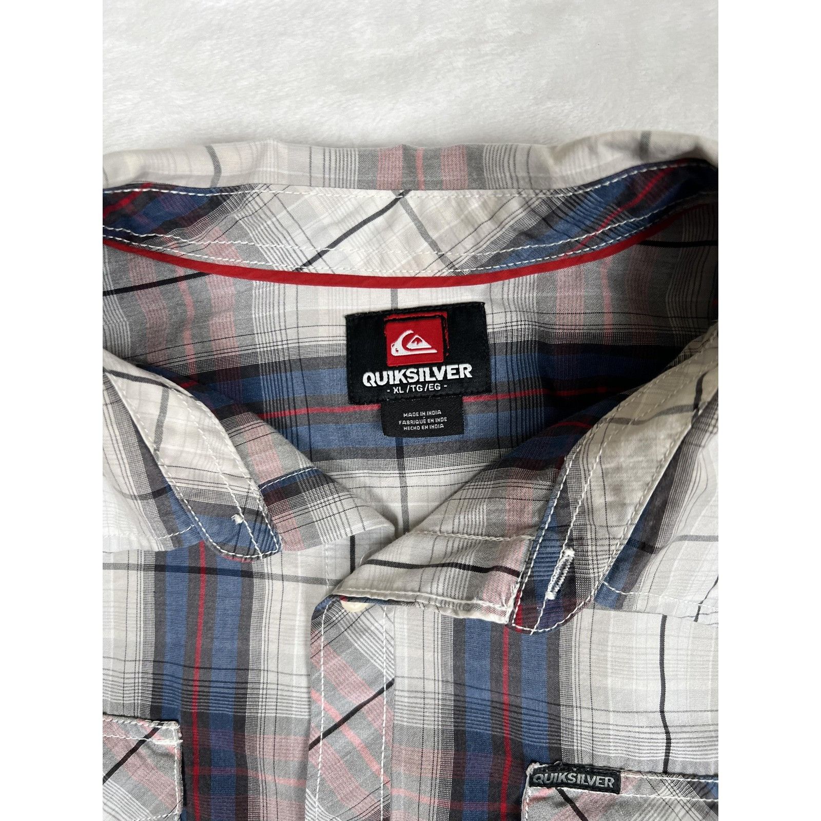 Quiksilver Quiksilver Shirt Mens XL Gray Blue Plaid Short Sleeve Button Size US XL / EU 56 / 4 - 2 Thumbnail