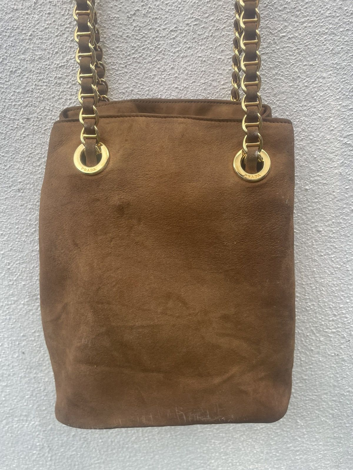 Prada Prada Brown Chain Suede Leather Shoulder Bag Size ONE SIZE - 19 Thumbnail