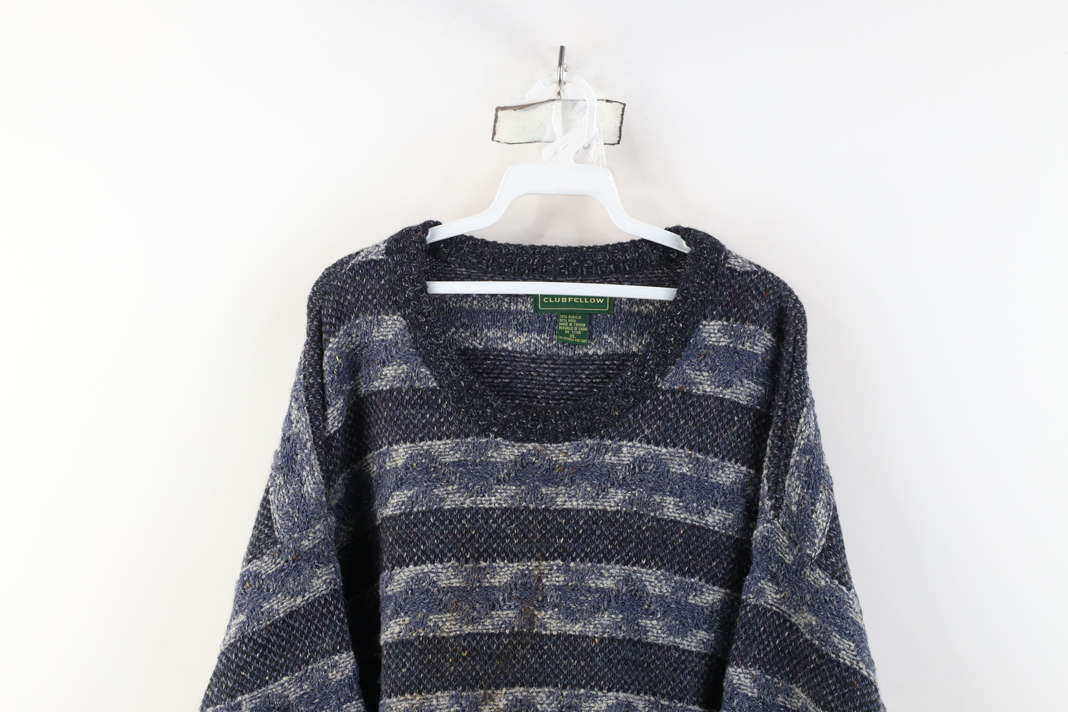 Vintage Vintage 90s Streetwear Fleck Striped Wool Blend Knit Sweater Size US XL / EU 56 / 4 - 2 Thumbnail