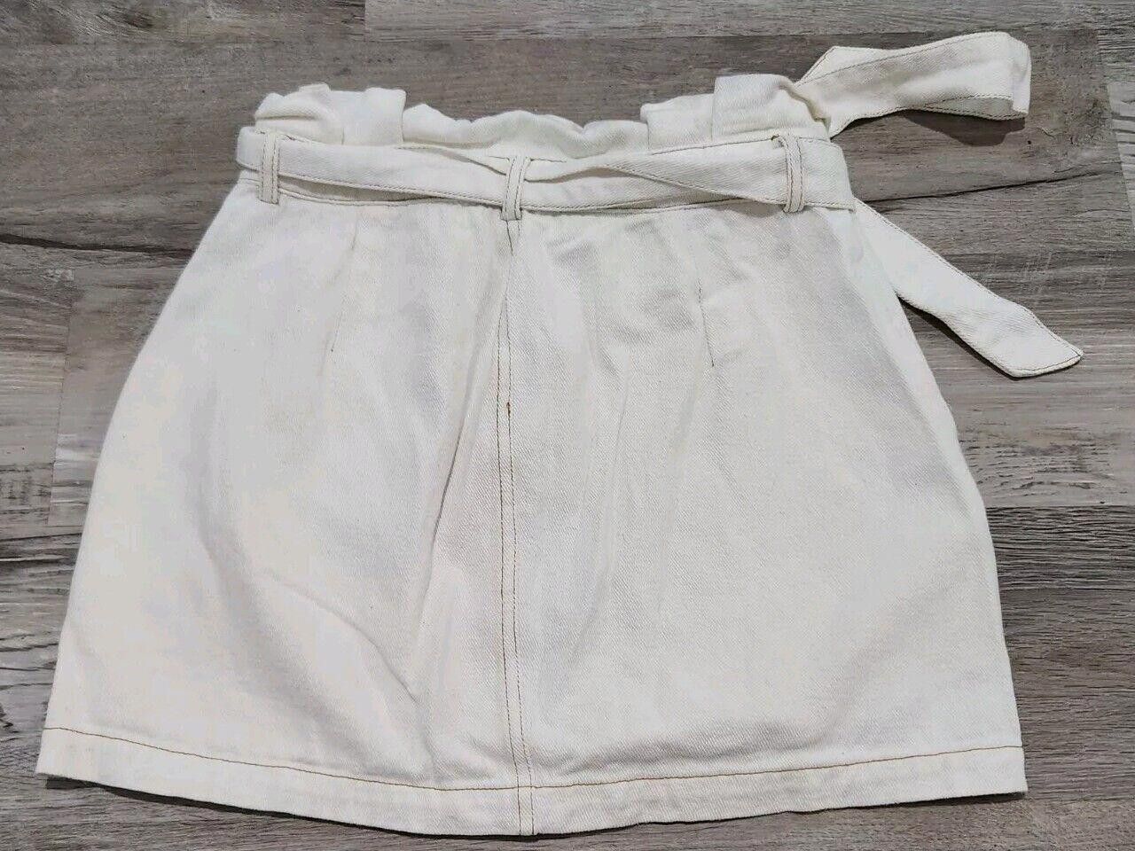 Designer Altar'd State Denim Skirt White Medium Belted Scrunch Waist Size 32" / US 10 / IT 46 - 2 Thumbnail