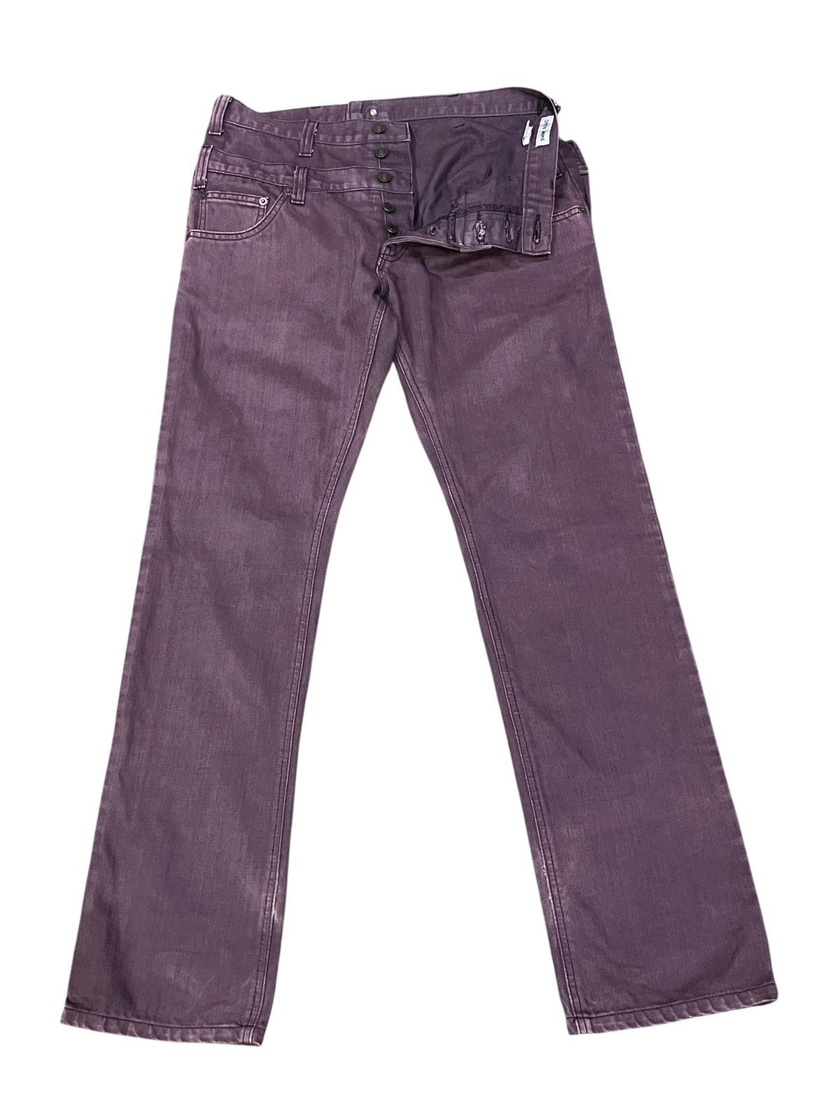 Japanese Brand 🔥Unique Jeans Open Arms Double Waist Back Flap Purple Pants Size US 31 - 7 Thumbnail