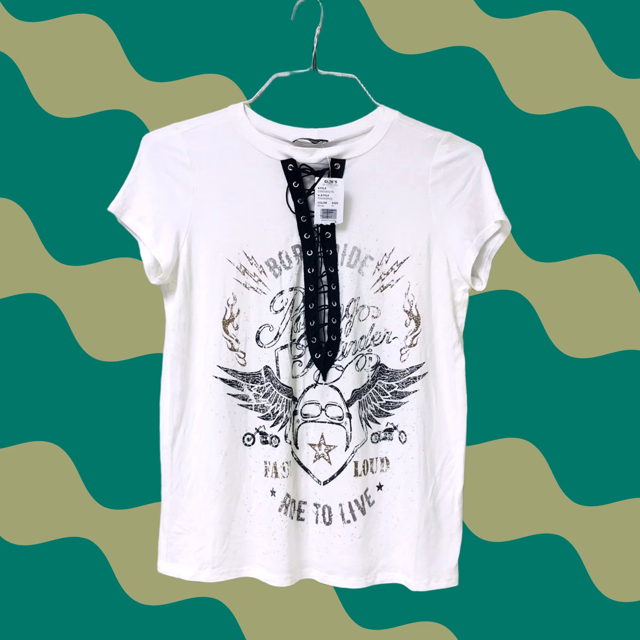 Vintage Teenbell Blouse T-Shirt Motorcycle Biker Lace Up Front Crew Neck White M Womens Size M / US 6-8 / IT 42-44 - 1 Thumbnail