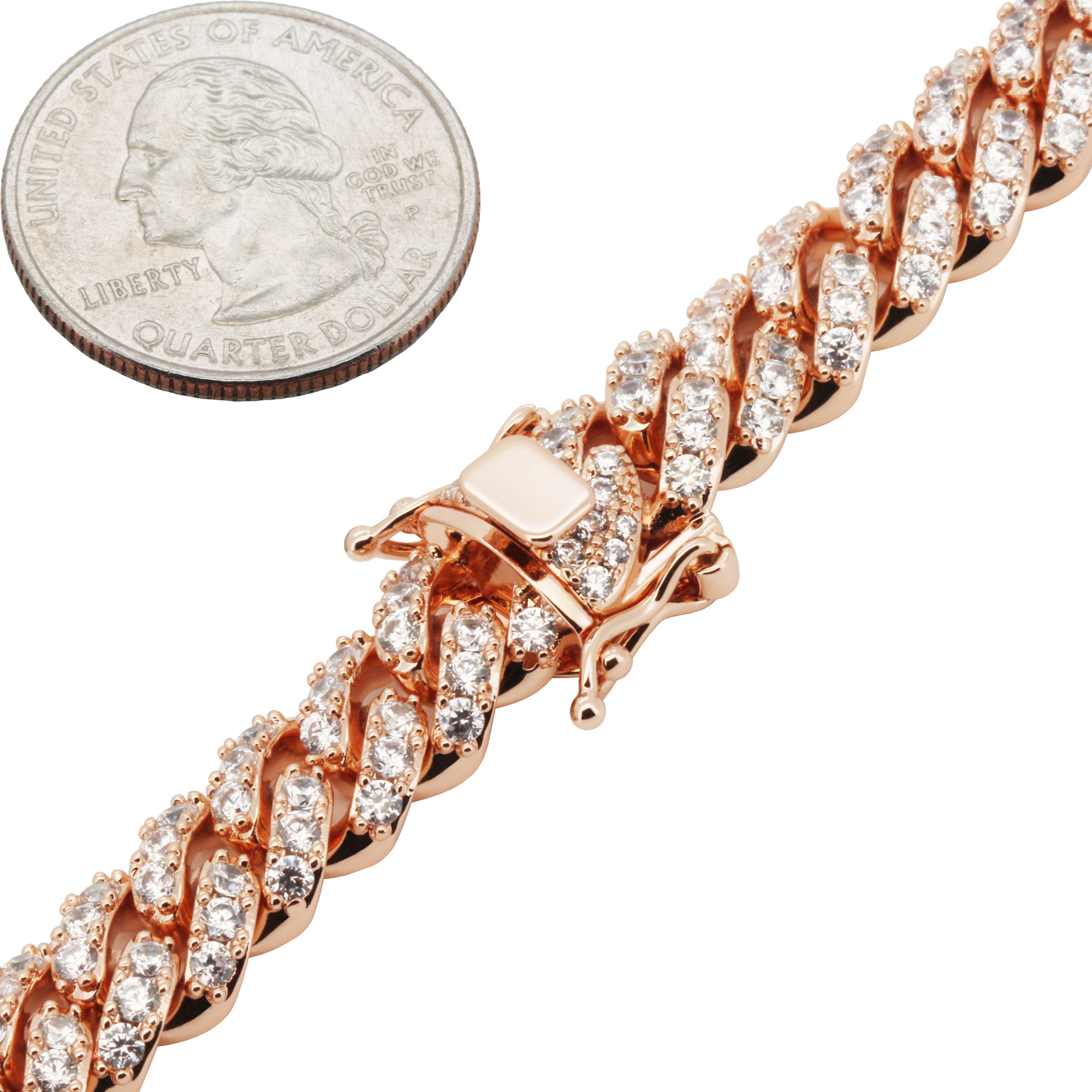 Other 14k Rose Gold Plated AAA CZ 10mm Cuban Chain Necklace 24” Size ONE SIZE - 3 Thumbnail