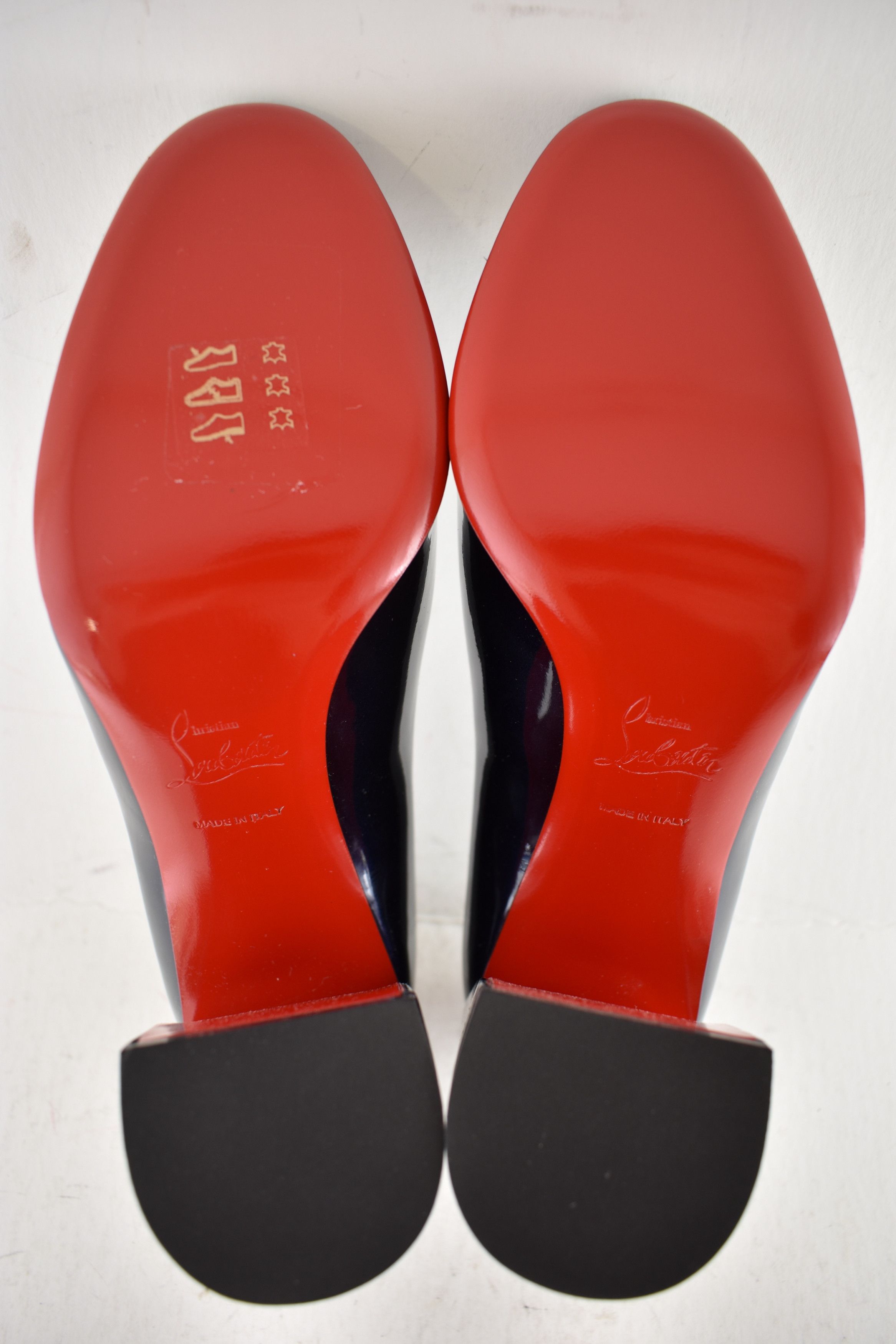 Christian Louboutin Miss Sab 85 Zaffiro Navy Blue Patent Block Heel Pump 37 Size US 7 / IT 37 - 18 Thumbnail