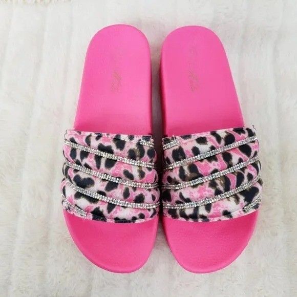 Other Bali Pink Leopard Platform Beach Sandals Slippers Bling (Siz Size US 10 / IT 40 - 3 Thumbnail