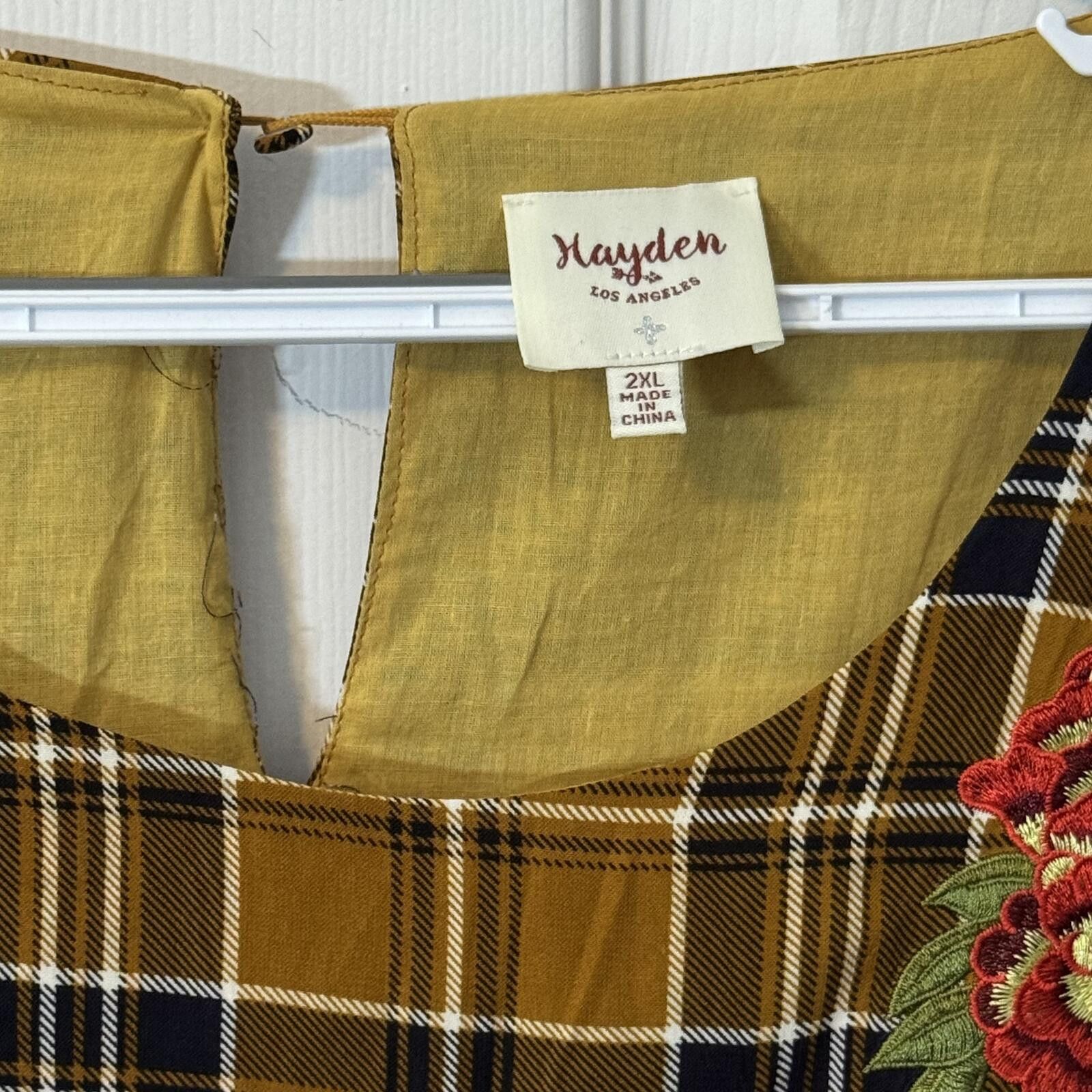 Hyden Yoo Hayden Mustard Plaid Dress with Floral Embroidery 2XL Size XS / US 0-2 / IT 36-38 - 2 Thumbnail