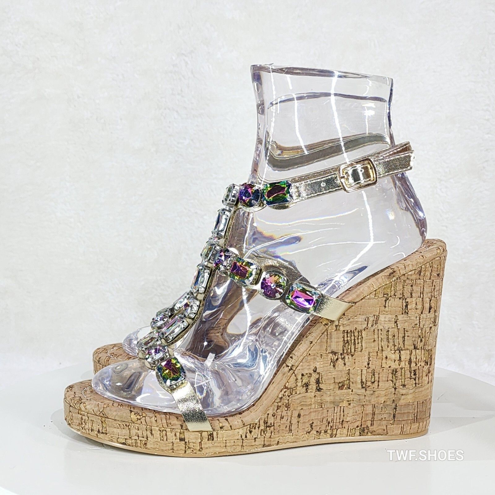 Other Summer Time Colorful Jeweled Cork Wedge High Heel Sandals (U Size US 11 / IT 41 - 2 Thumbnail
