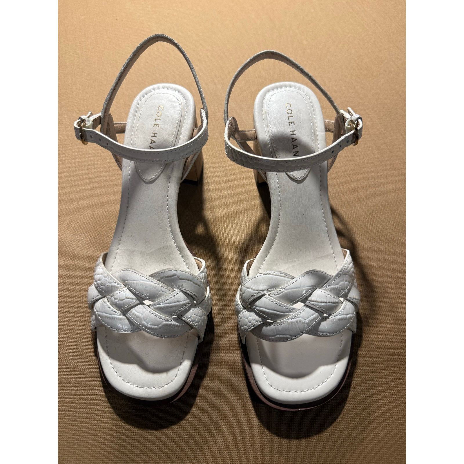 Cole Haan Cole Haan Women’s 7.5 White Leather Braided Heel Sandals Size US 7.5 / IT 37.5 - 4 Thumbnail