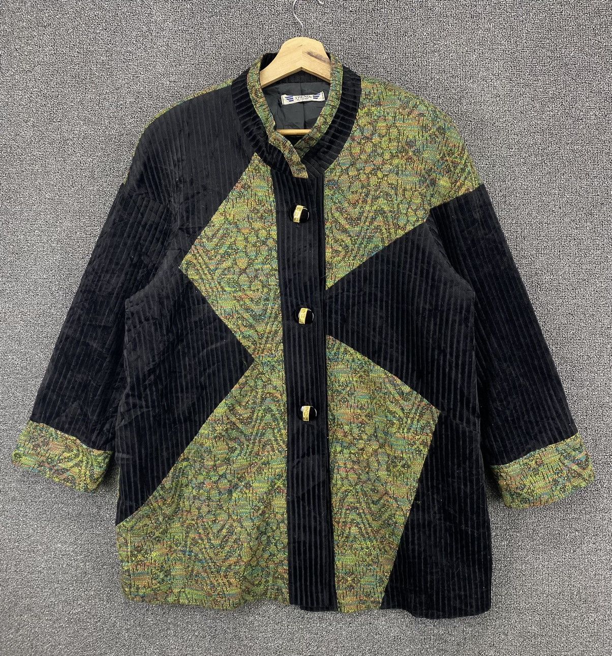 image of Coloured Cable Knit Sweater x Corduroi Club Vintage Japanese Trend Corduroy Knitted Jacket in Green