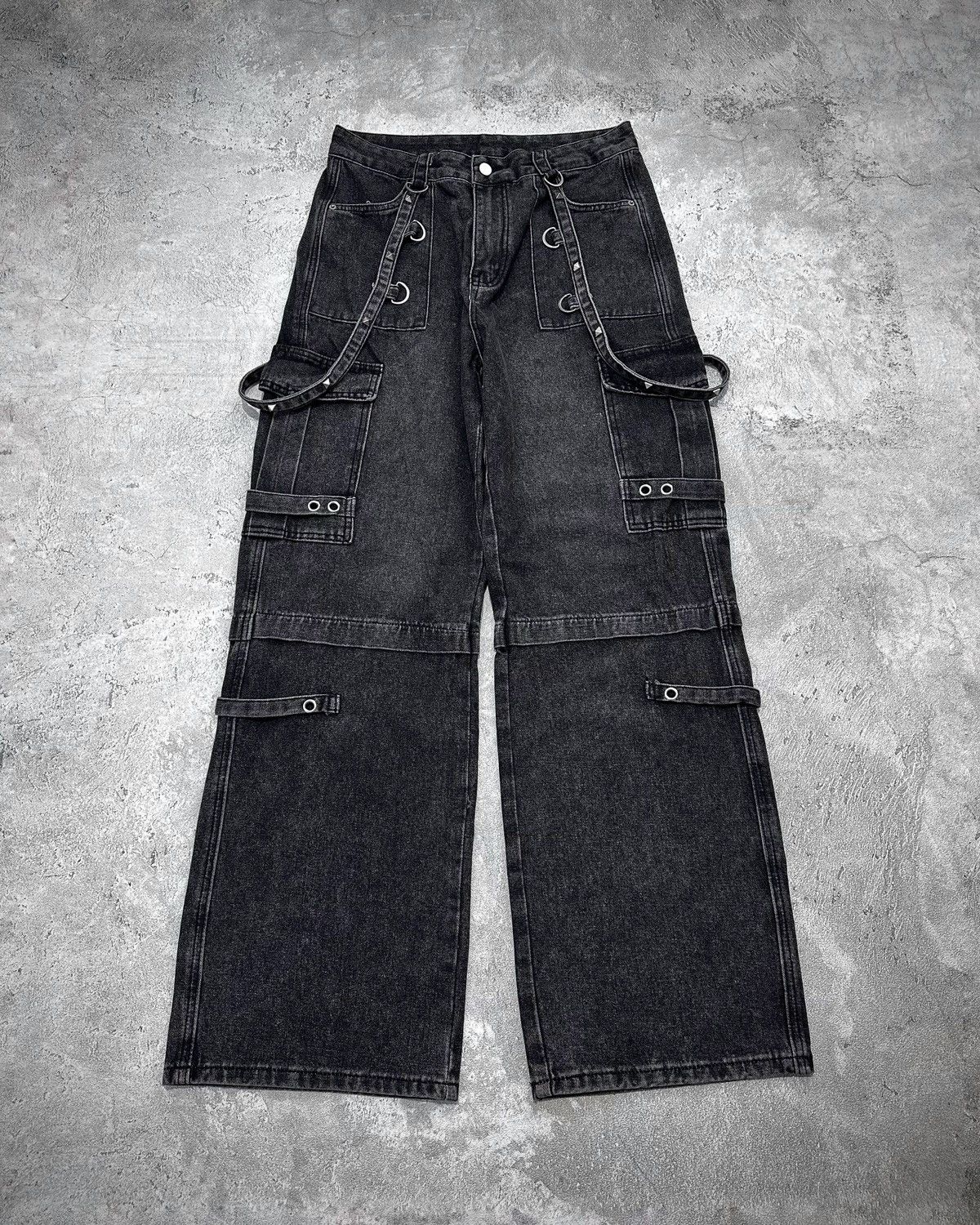 Vintage Y2k Romwe Bondage Wide Leg Denim Pants Jnco Dogtown Fubu Size US 29 - 1 Thumbnail