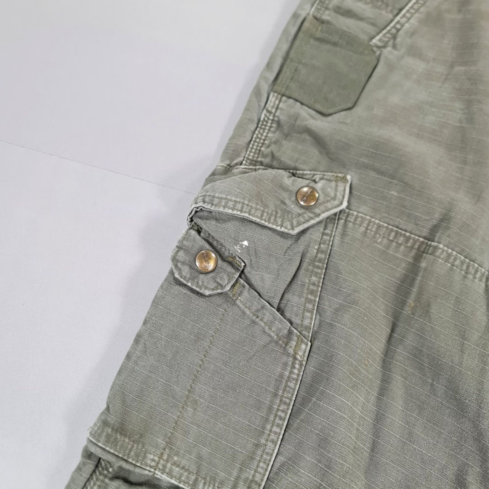 Carhartt Carhartt Mens Trousers Khaki Green Lined Cargo Pants 102287-316 W33 L34 Workwear Cotton Canvas Zip Front Pleated Straight Relaxed Regular Mens Size US 33 - 6 Thumbnail