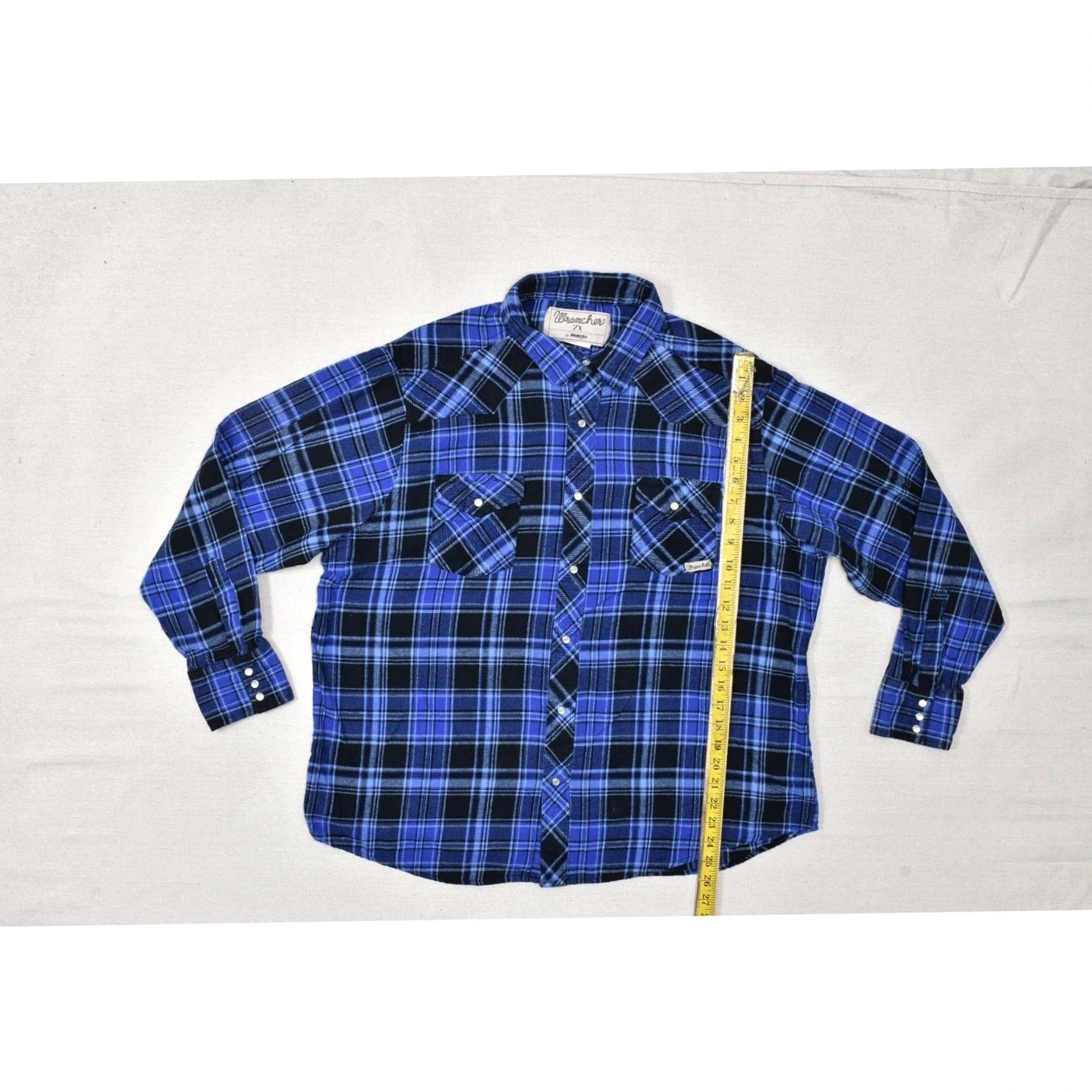 Wrangler WRANGLER Wrancher Men 2X Blue Black Plaid Flannel Western Pearl Snap Long Sleeve Shirt Size US XXL / EU 58 / 5 - 3 Thumbnail