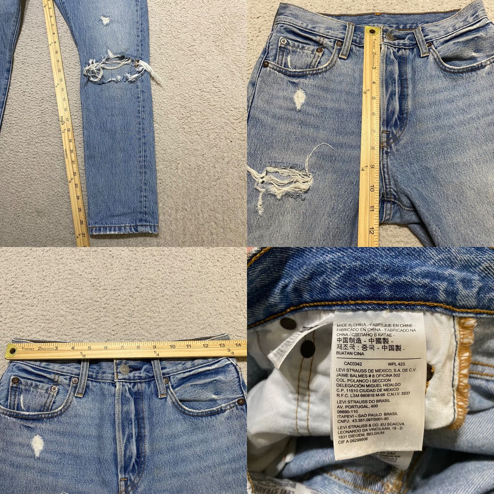 Levi's Levi's 501 Jeans Women Blue Medium Wash High Rise Distressed 25x28 5-Pocket Denim Cotton Regular Vitage No Size 42" / US 20 - 8 Thumbnail