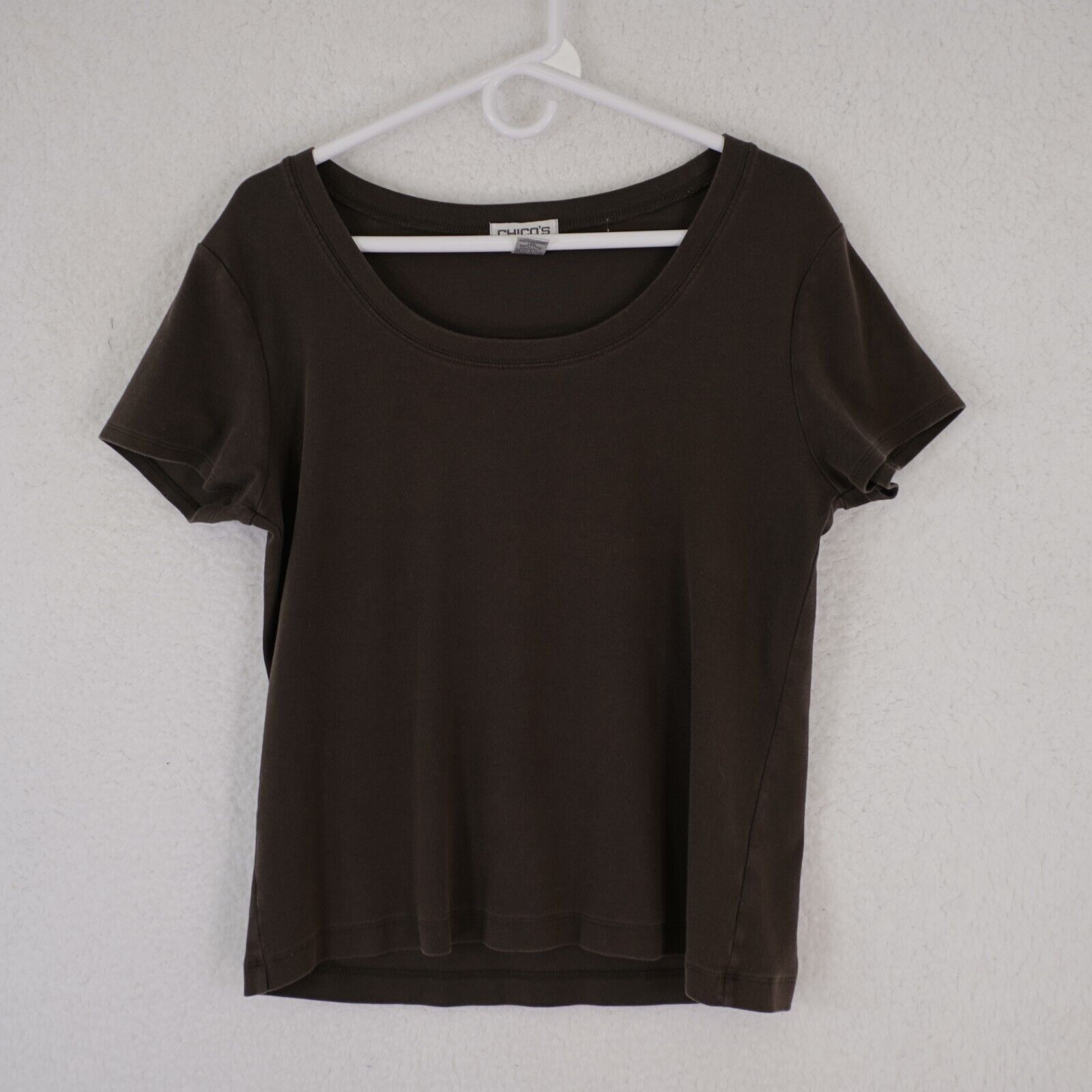 Chicos Chicos Brown Scoop Neck Shirt / Top Size 2 Cotton Spanex Str Size XS / US 0-2 / IT 36-38 - 1 Thumbnail