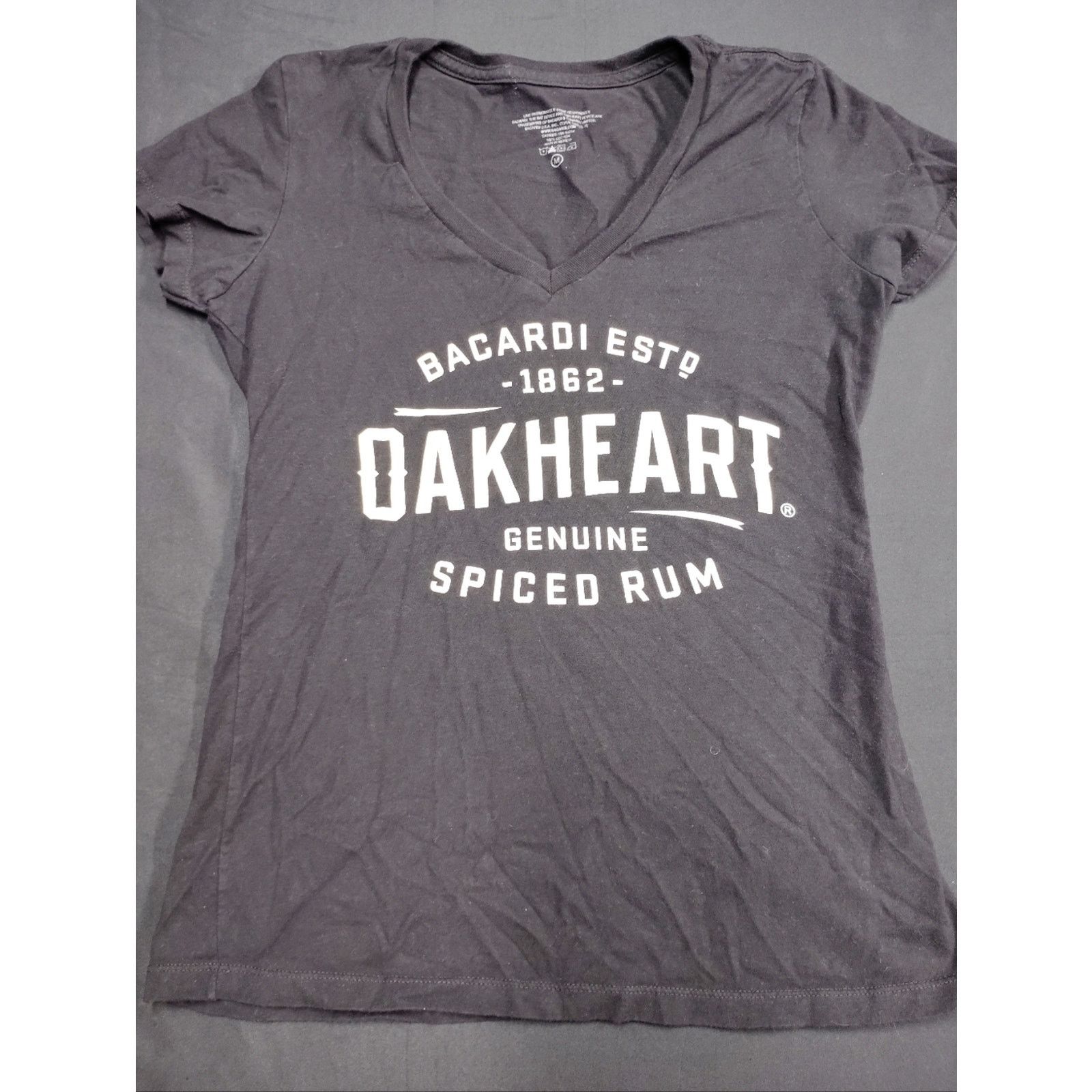 Bacardi Oakheart Black V-Neck Graphic Tee - Women Size M / US 6-8 / IT 42-44 - 1 Thumbnail
