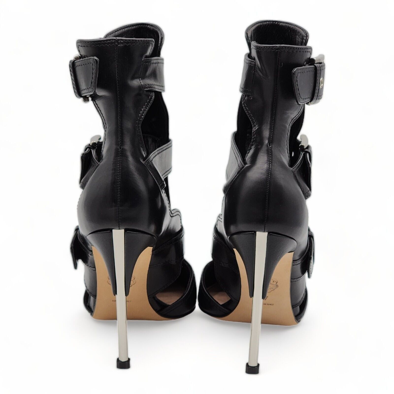 Alexander McQueen Cage Buckle Ankle Stiletto Heeled Booties Leather Black 37 Size US 7 / IT 37 - 5 Thumbnail
