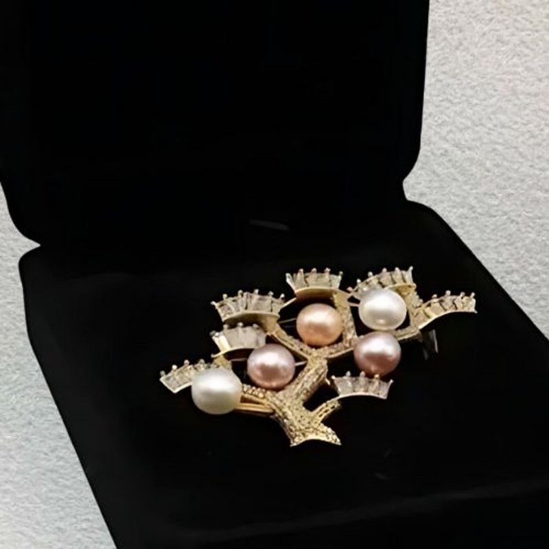 Other Freshwater Pearl Tree Brooch Cubic Zirconia Gold Plated NWT Size ONE SIZE - 8 Thumbnail