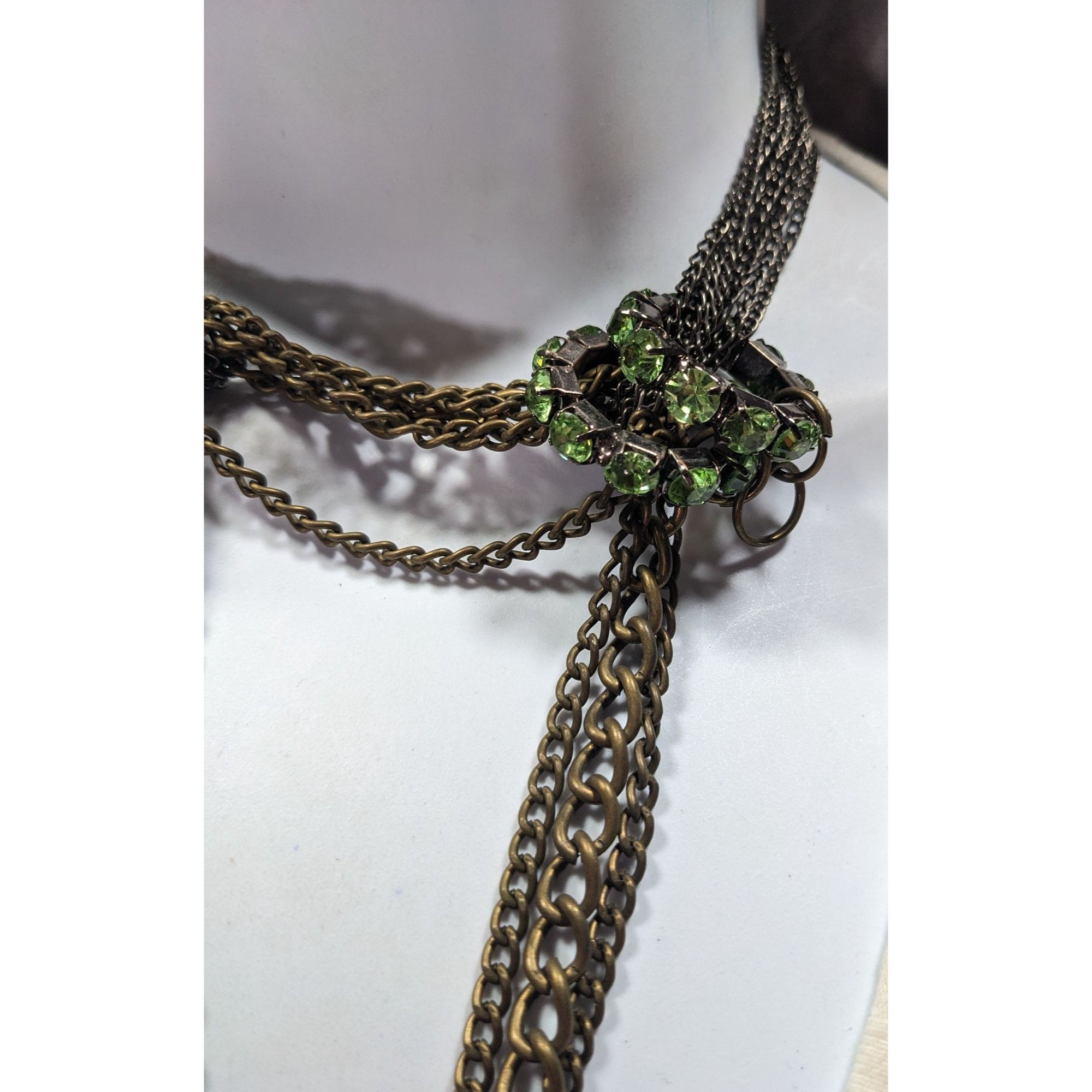 Other Vintage Glam Layered Gold Tone Adjustable Necklace With Gree Size ONE SIZE - 2 Thumbnail