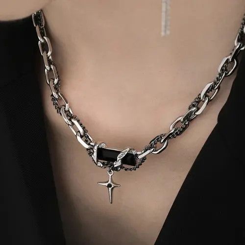 Other Silver chain necklace steel cross gothic punk style Size ONE SIZE - 1 Thumbnail