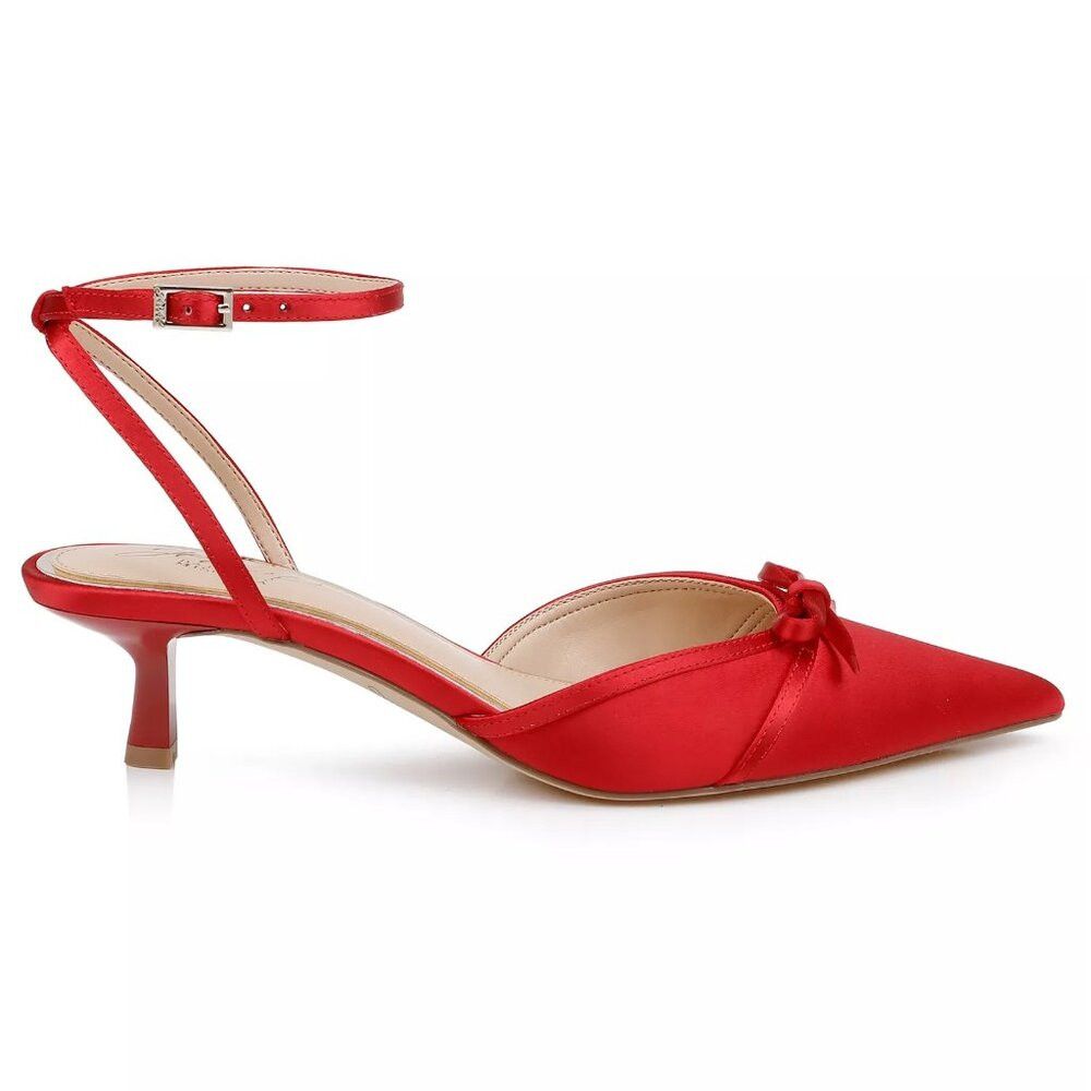 Badgley Mischka New Jewel Badgley Mischka Talasia Kitten Heel Red Satin Pum Size US 7 / IT 37 - 2 Thumbnail