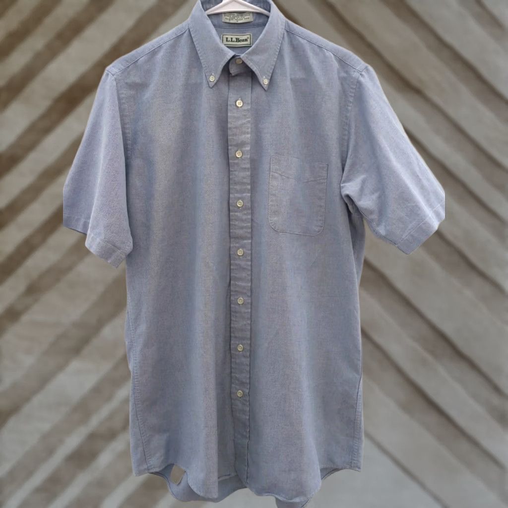Vintage VINTAGE L.L. Bean Shirt Mens 16 Button Up USA Blue Cotton Blend Short Sleeve Regular Size 16 Mens Size US L / EU 52-54 / 3 - 1 Thumbnail