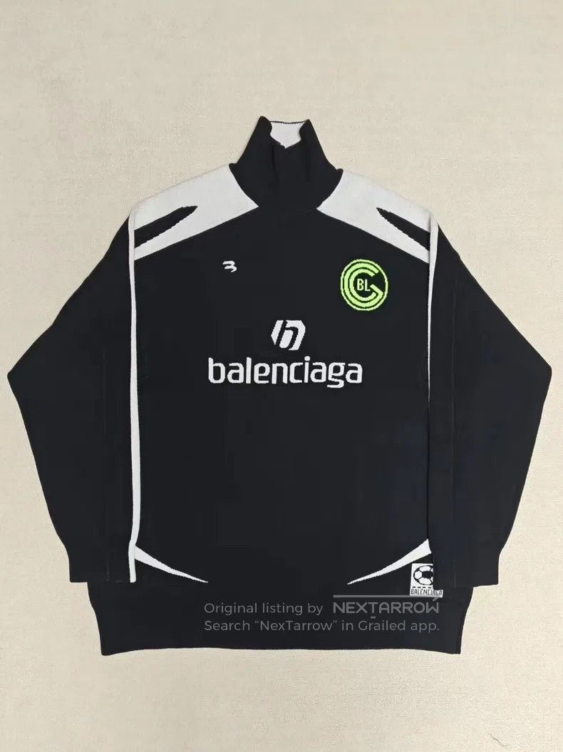 Balenciaga Balenciaga Black and White Patchwork Knit Soccer Jersey Size US M / EU 48-50 / 2 - 1 Thumbnail