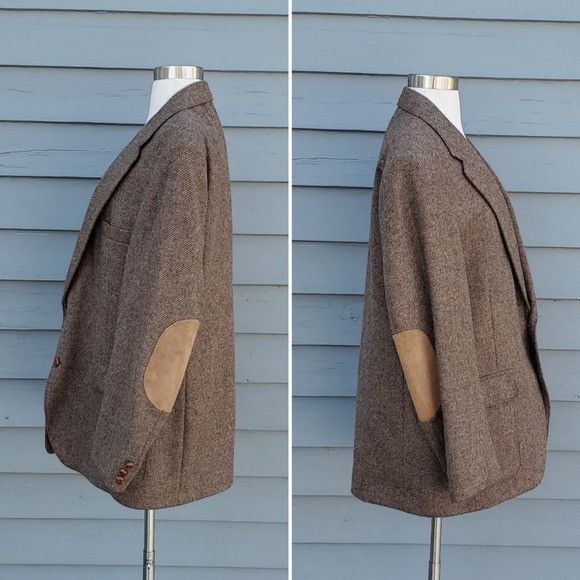 Designer × Vintage Vintage 80s Retro Preppy Tweed Brown Tan Wool Suede Blazer Size 44R - 3 Thumbnail