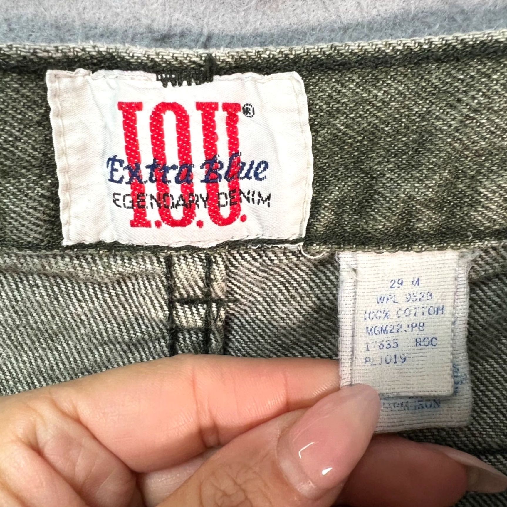 Denime VINTAGE IOU Denim Cut-Off Shorts 90s Green Womens 29 Gold Space? Size 29" - 3 Thumbnail