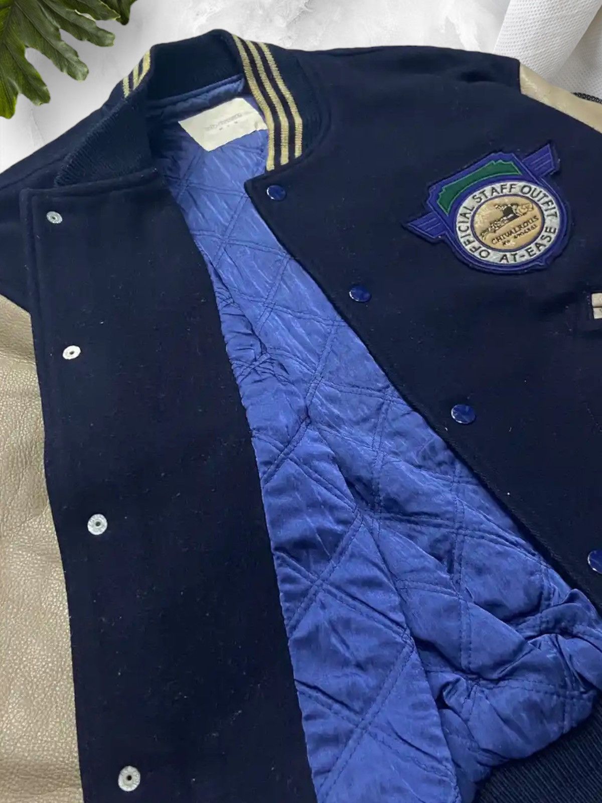 Japanese Brand × Vintage Vintage 80’s At-Ease Japan Staff Wool Leather Varsity Jacket Size US XL / EU 56 / 4 - 16 Thumbnail