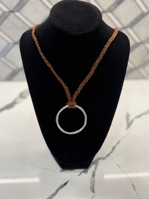 Jewelry Elegant Silver Circle on a Leather Braided Strap Size ONE SIZE - 1 Thumbnail