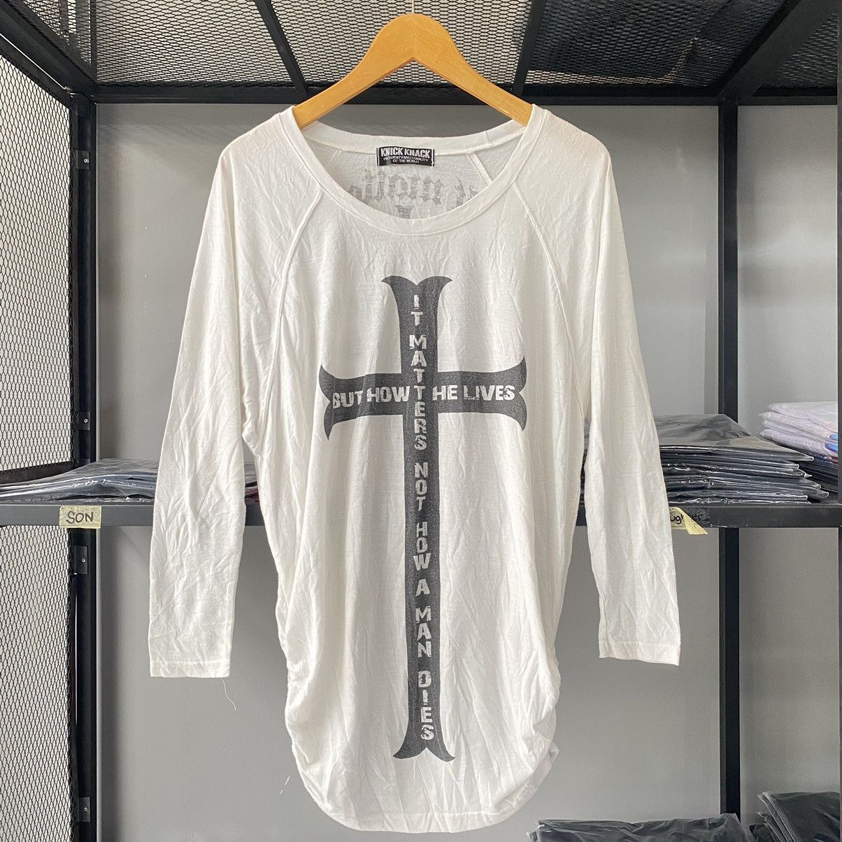 If Six Was Nine × Japanese Brand × Le Grande Bleu (L.G.B.) Y2K Edgy Gothic Grunge Cross “It Matters” Ruched Hem Tees Size L / US 10 / IT 46 - 1 Thumbnail