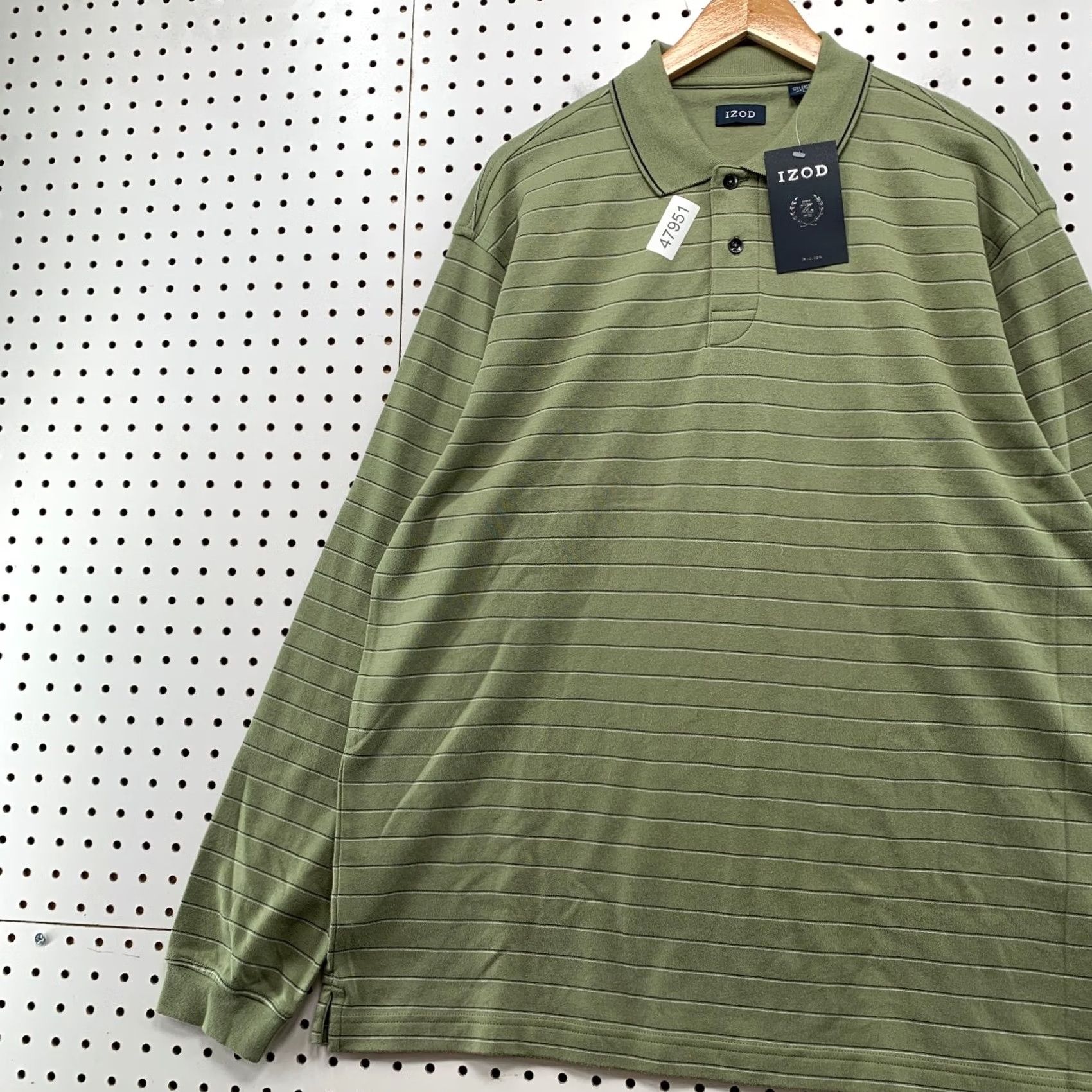 Izod IZOD Polo Shirt Mens L Olive Green Striped Long Sleeve Collared NWT Shirt Size US L / EU 52-54 / 3 - 5 Thumbnail